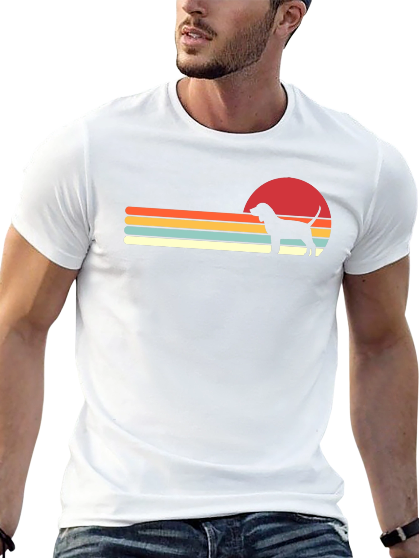 Retro Dog Sunset Graphic Tee - Black