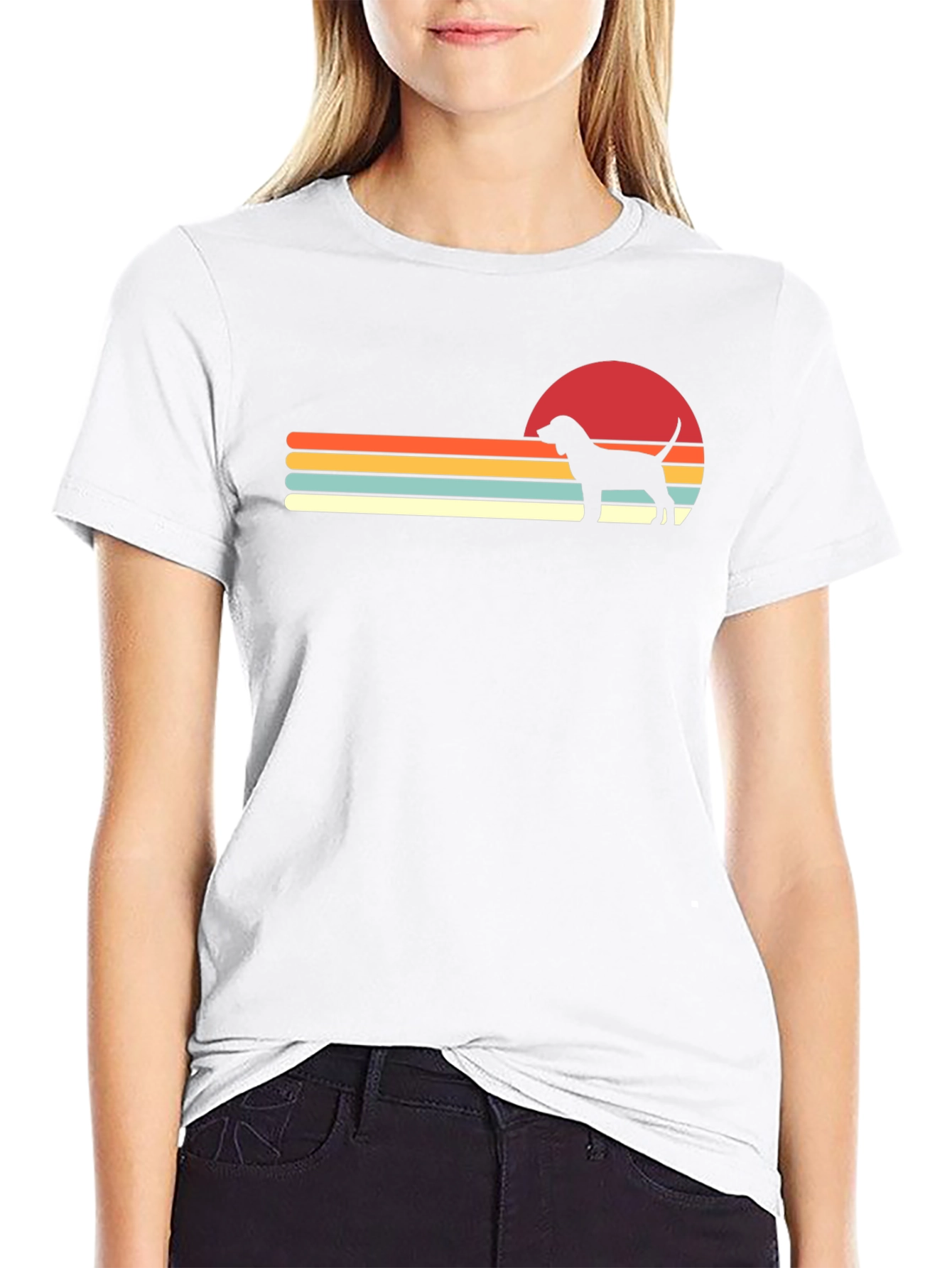 Retro Dog Sunset Graphic Tee - Black