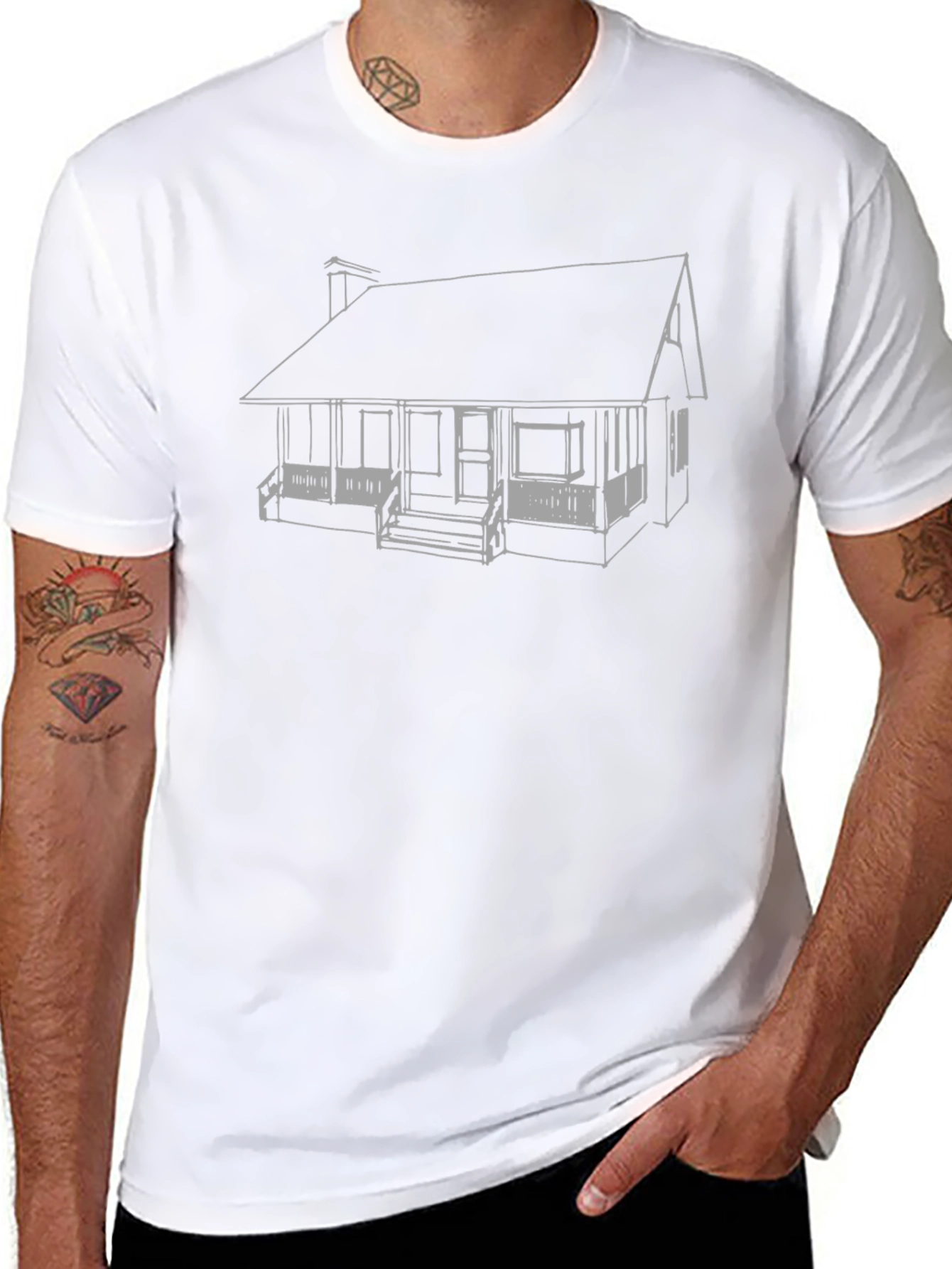 Cabin Sketch Graphic Tee - Cool Casual Style