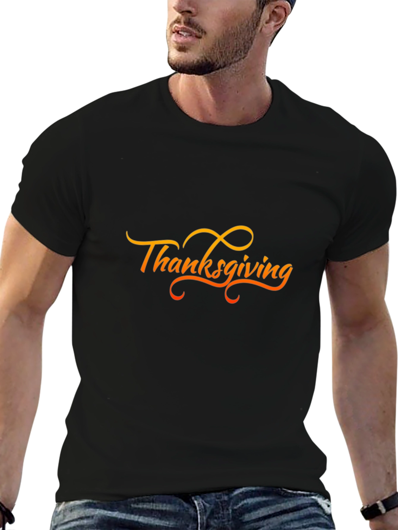 Thanksgiving Graphic Print Black T-Shirt