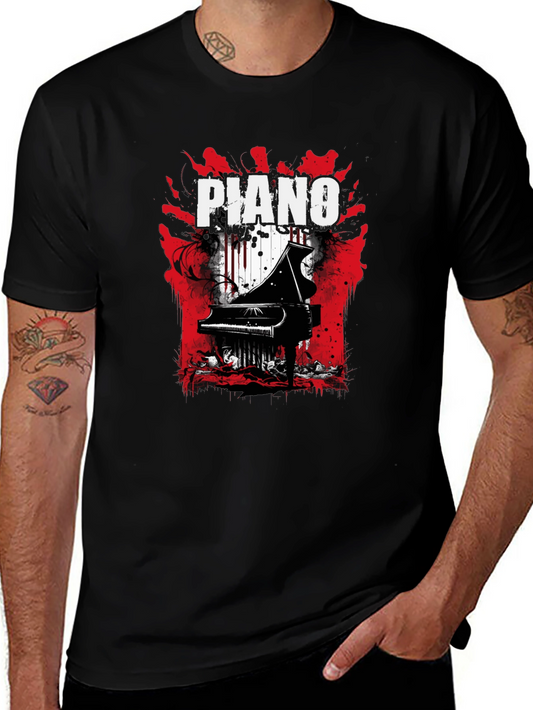 Piano Graphic Tee - Musical Style Black T-Shirt