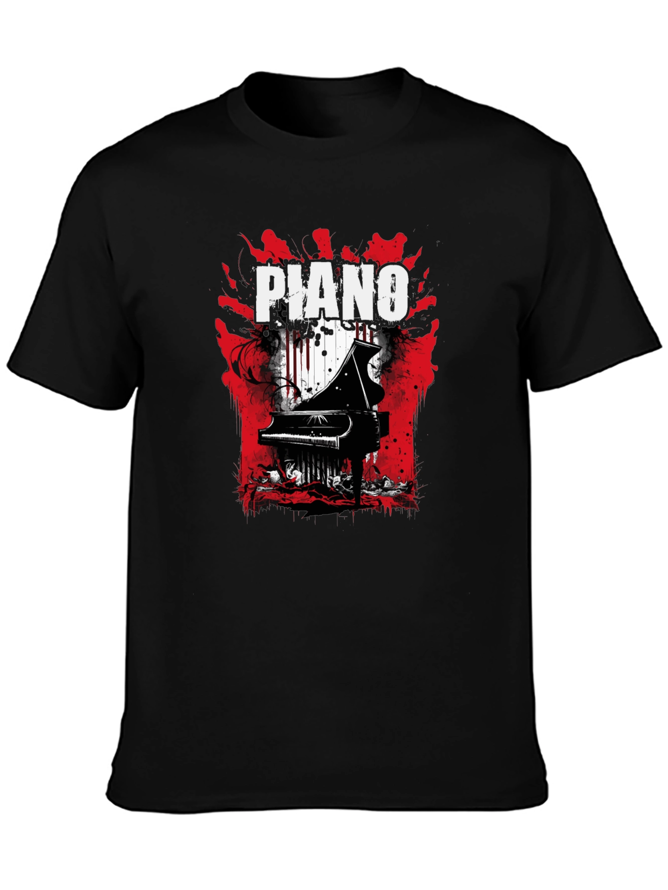 Piano Graphic Tee - Musical Style Black T-Shirt