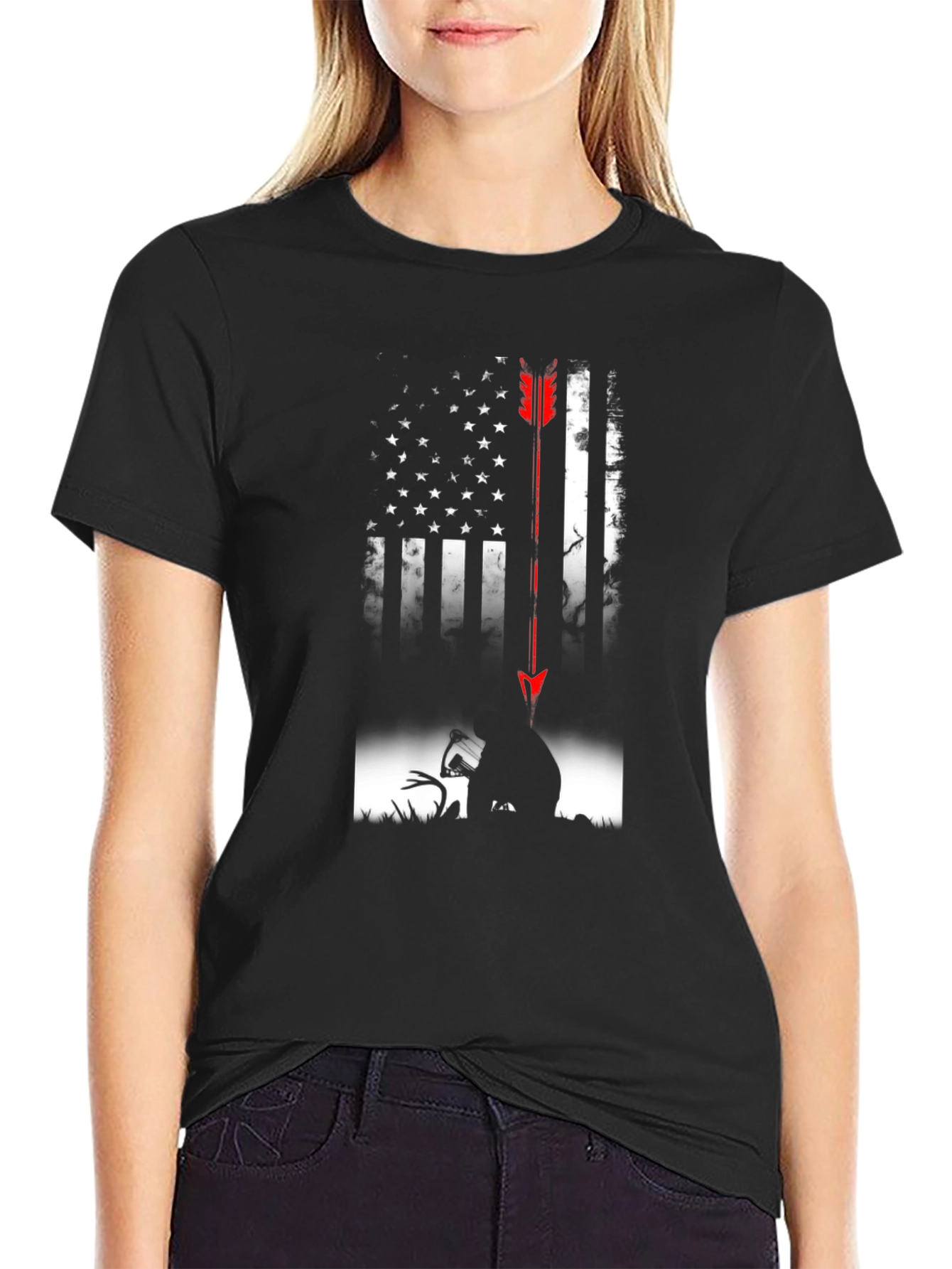 American Flag Deer Hunting Arrow T-Shirt
