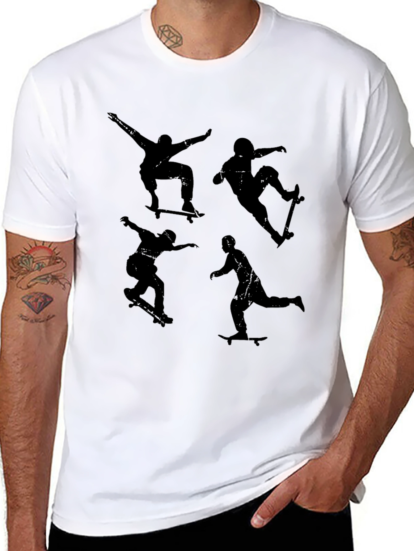 Skateboarder Silhouette Graphic Tee - Black