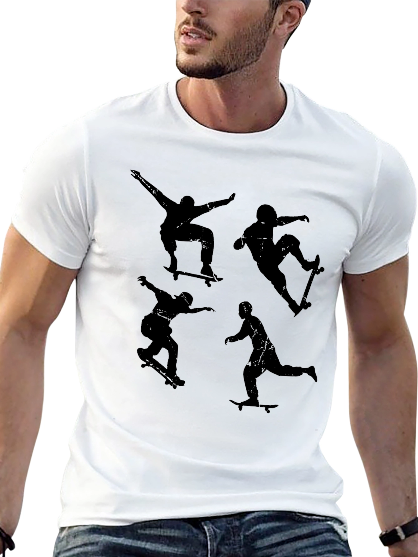 Skateboarder Silhouette Graphic Tee - Black
