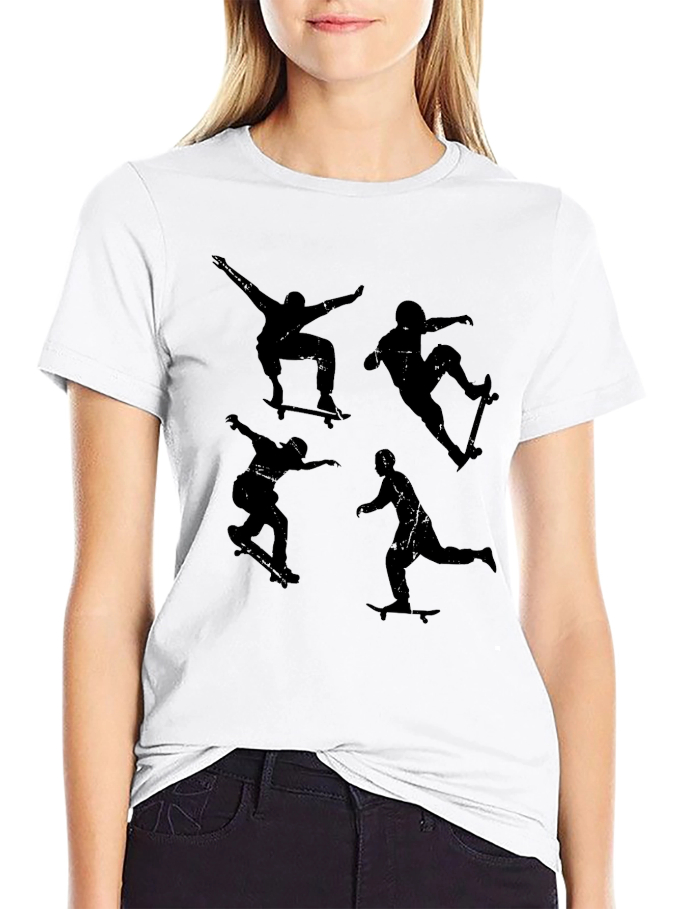 Skateboarder Silhouette Graphic Tee - Black