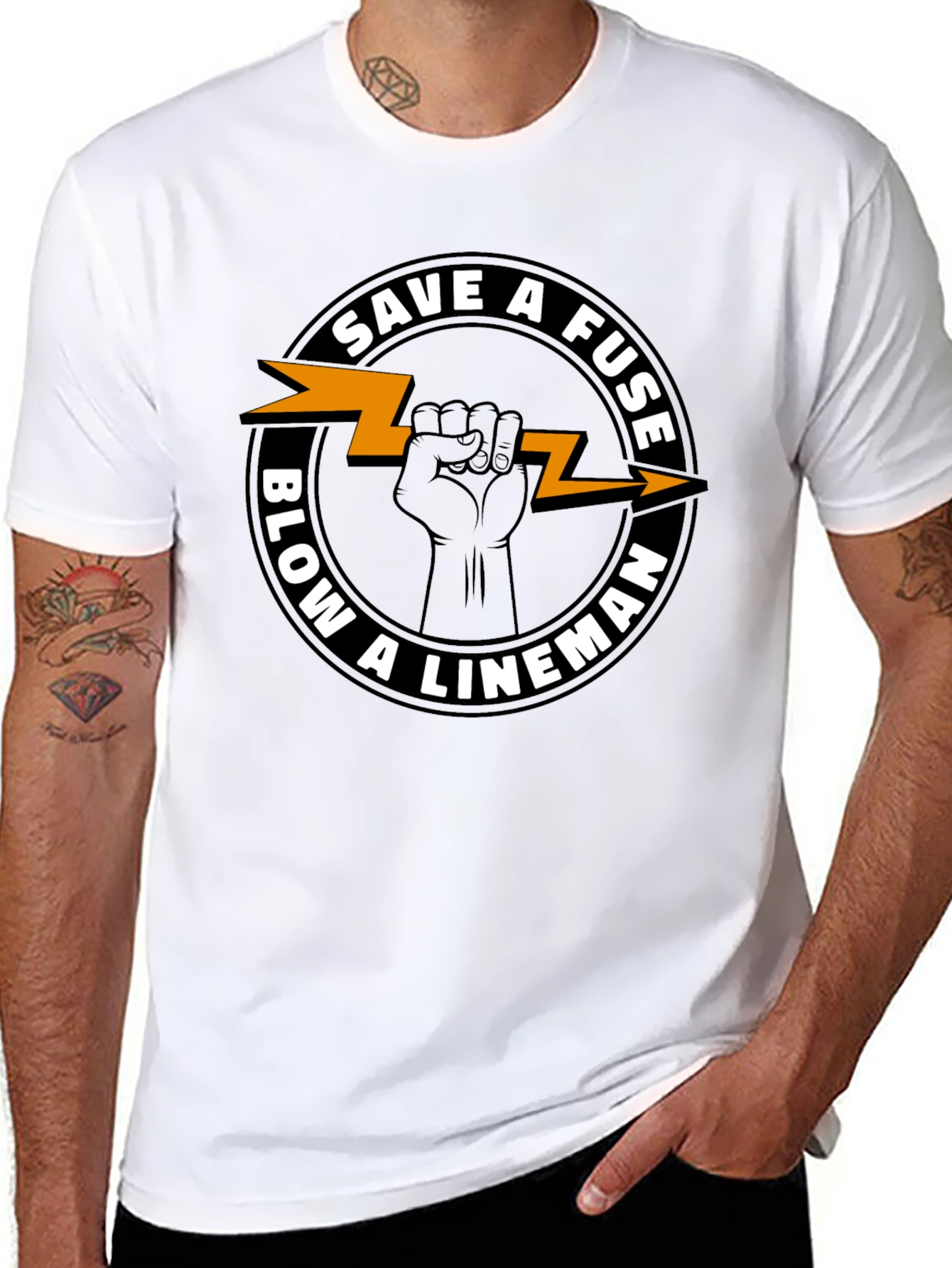 Save a Fuse Blow a Lineman Black T-Shirt