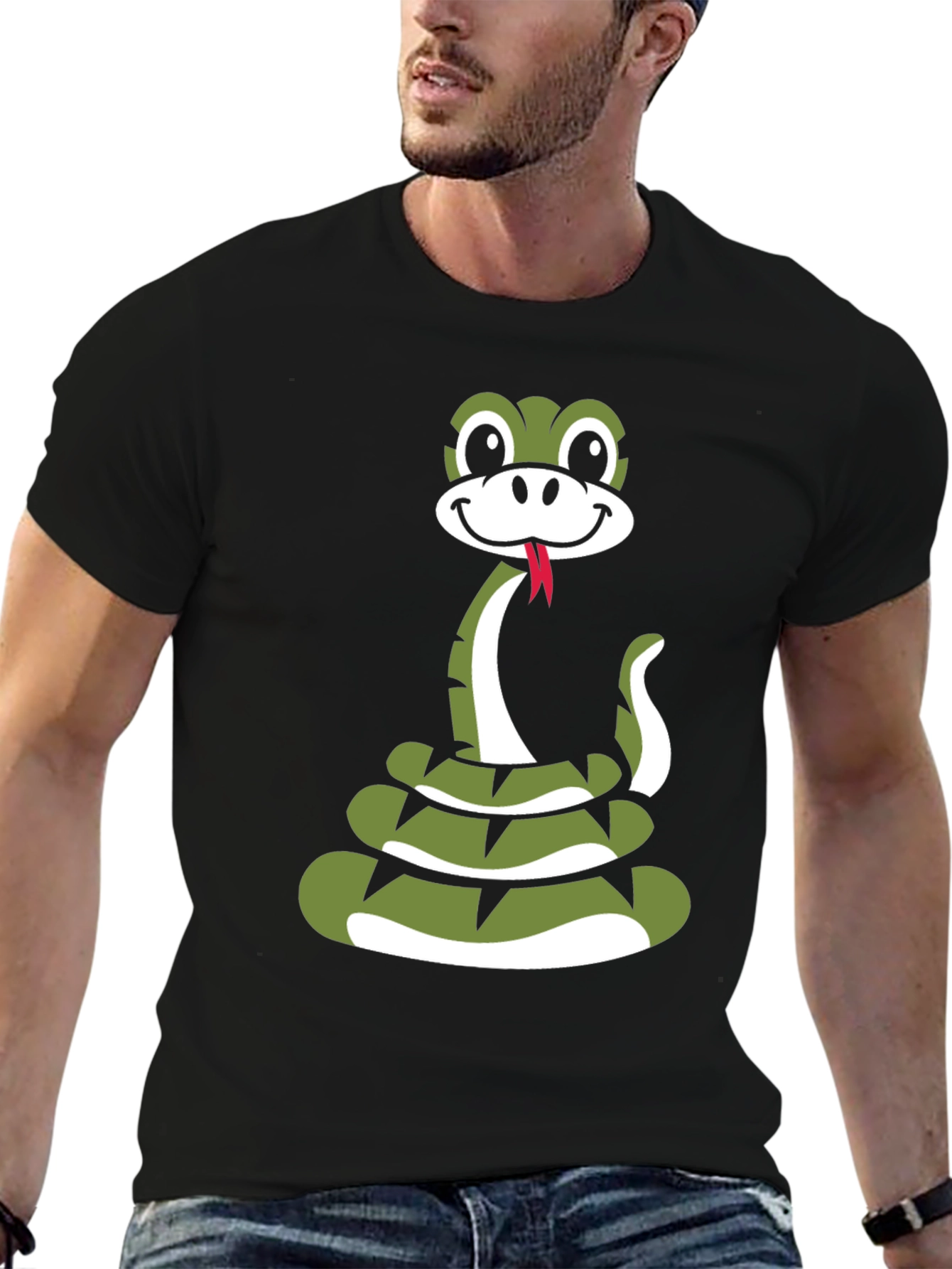 Snake Cartoon Graphic Black T-Shirt