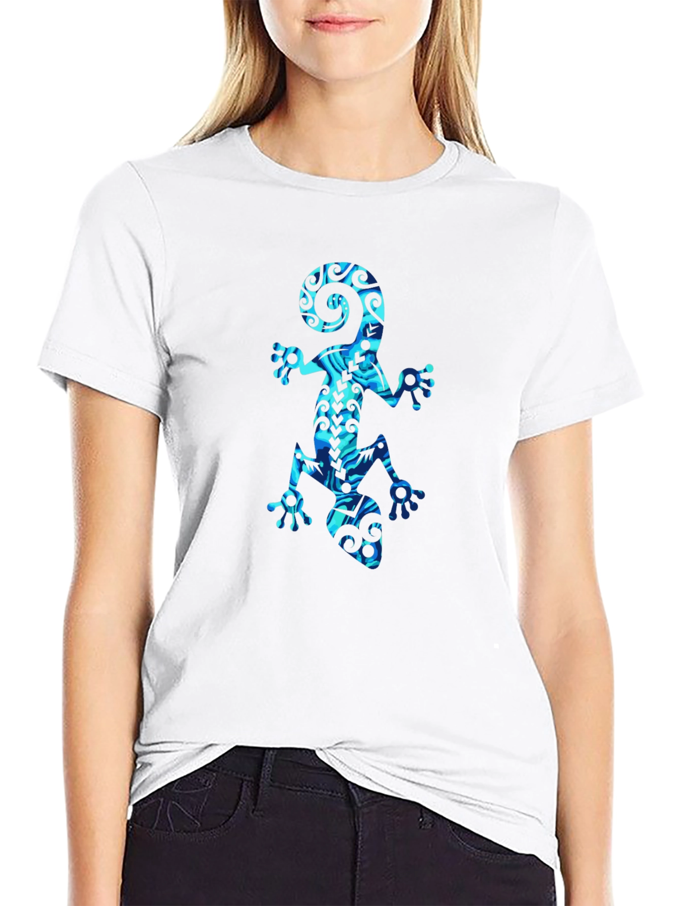 Mens Black T-Shirt with Blue Gecko Graphic Print