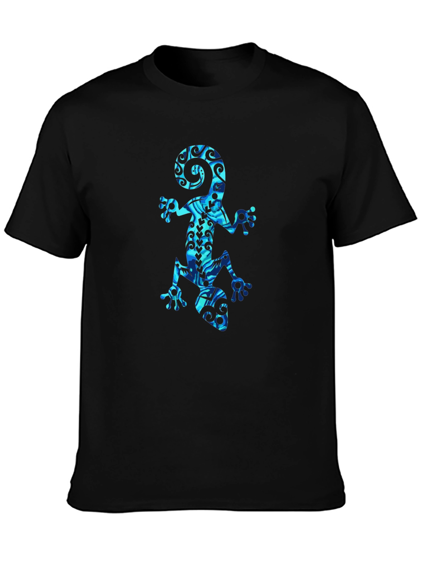Mens Black T-Shirt with Blue Gecko Graphic Print