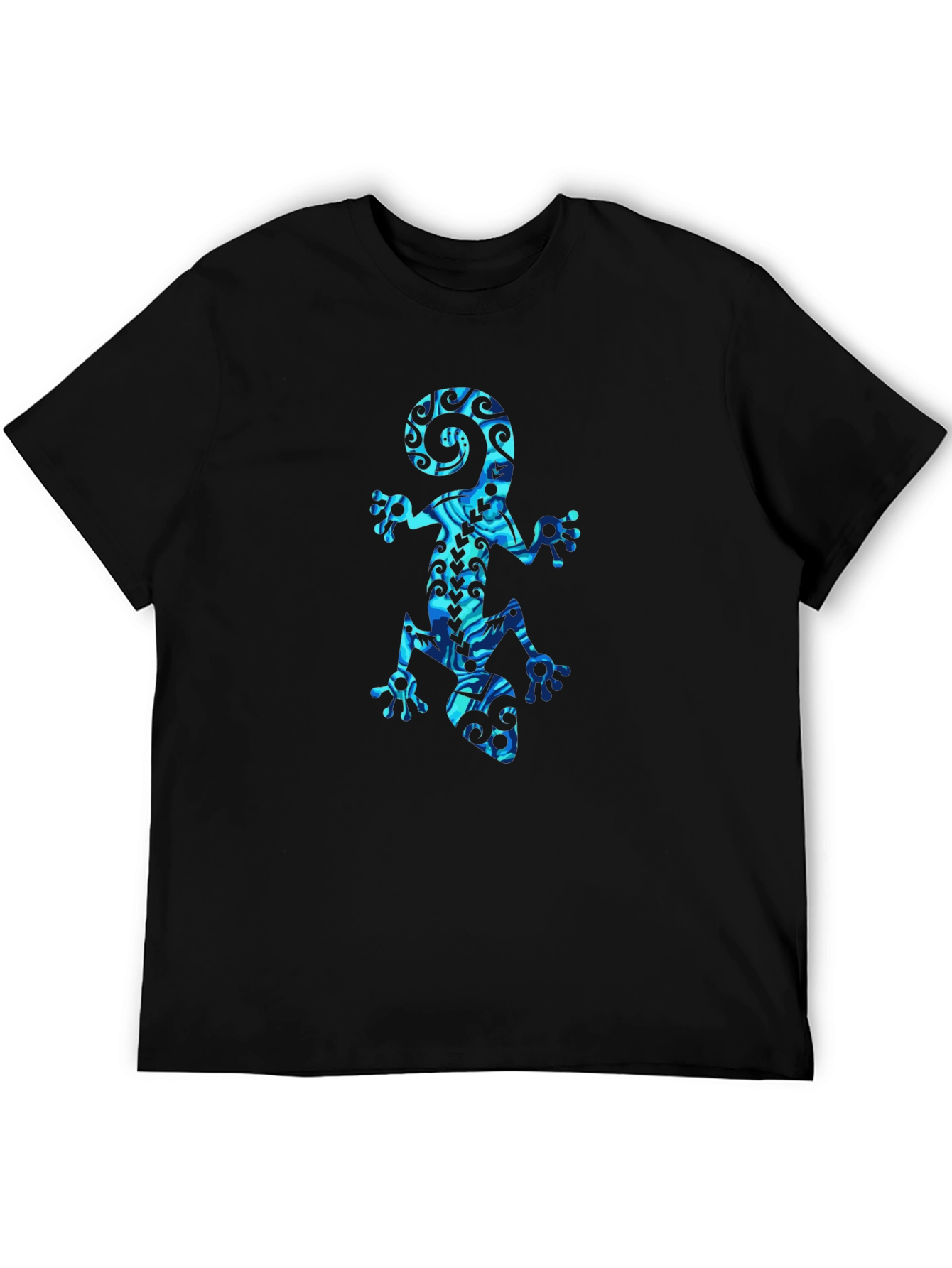 Mens Black T-Shirt with Blue Gecko Graphic Print