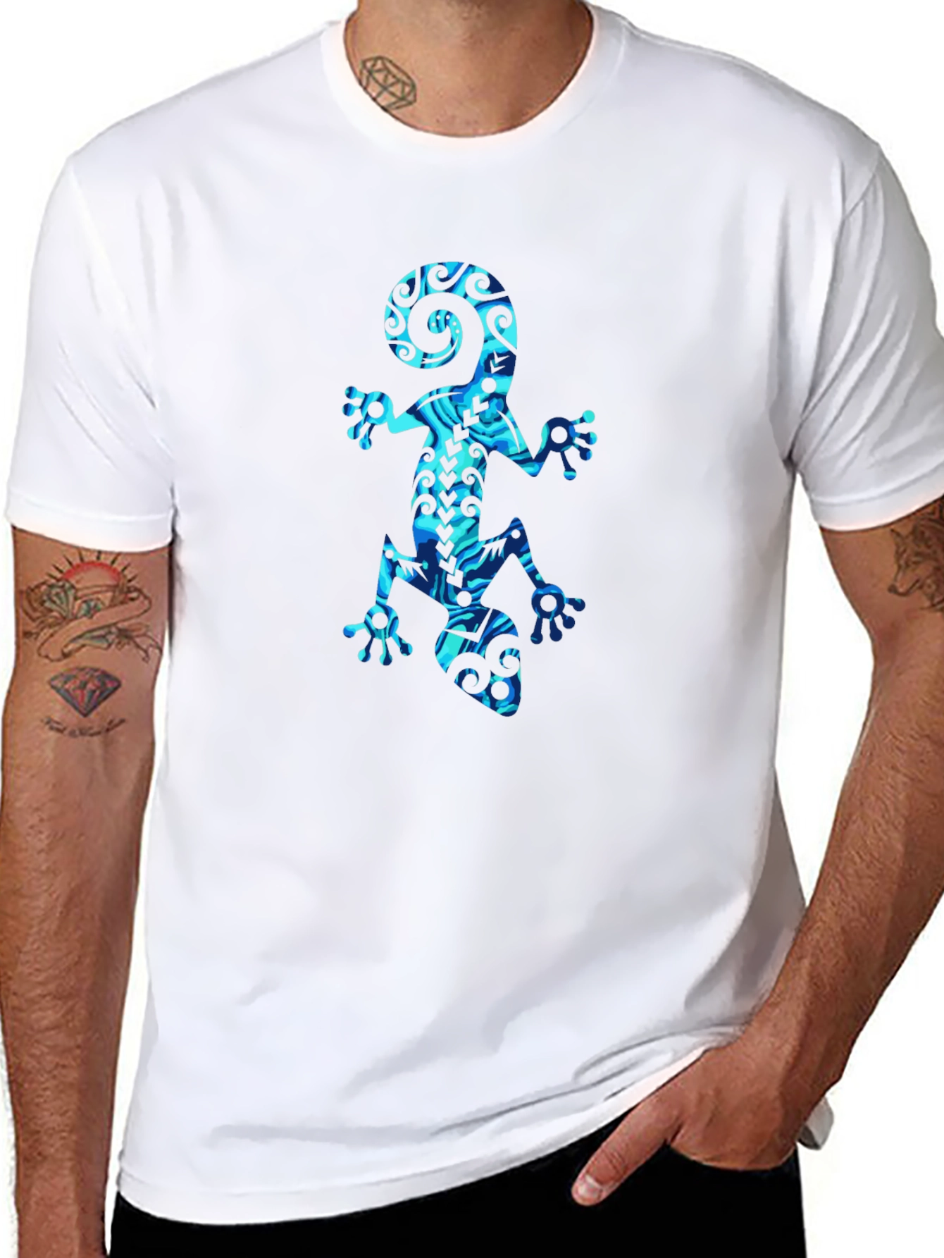 Mens Black T-Shirt with Blue Gecko Graphic Print