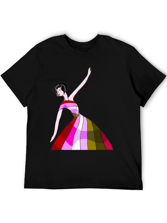 Elegant Woman in Colorful Dress Graphic T-Shirt