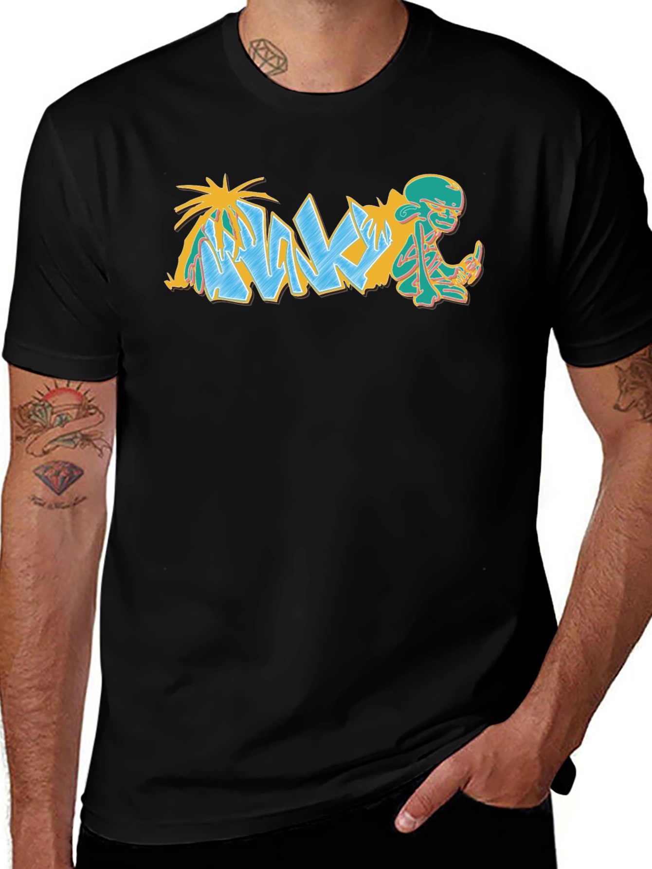Unique Graphic Print Mens Black T-Shirt