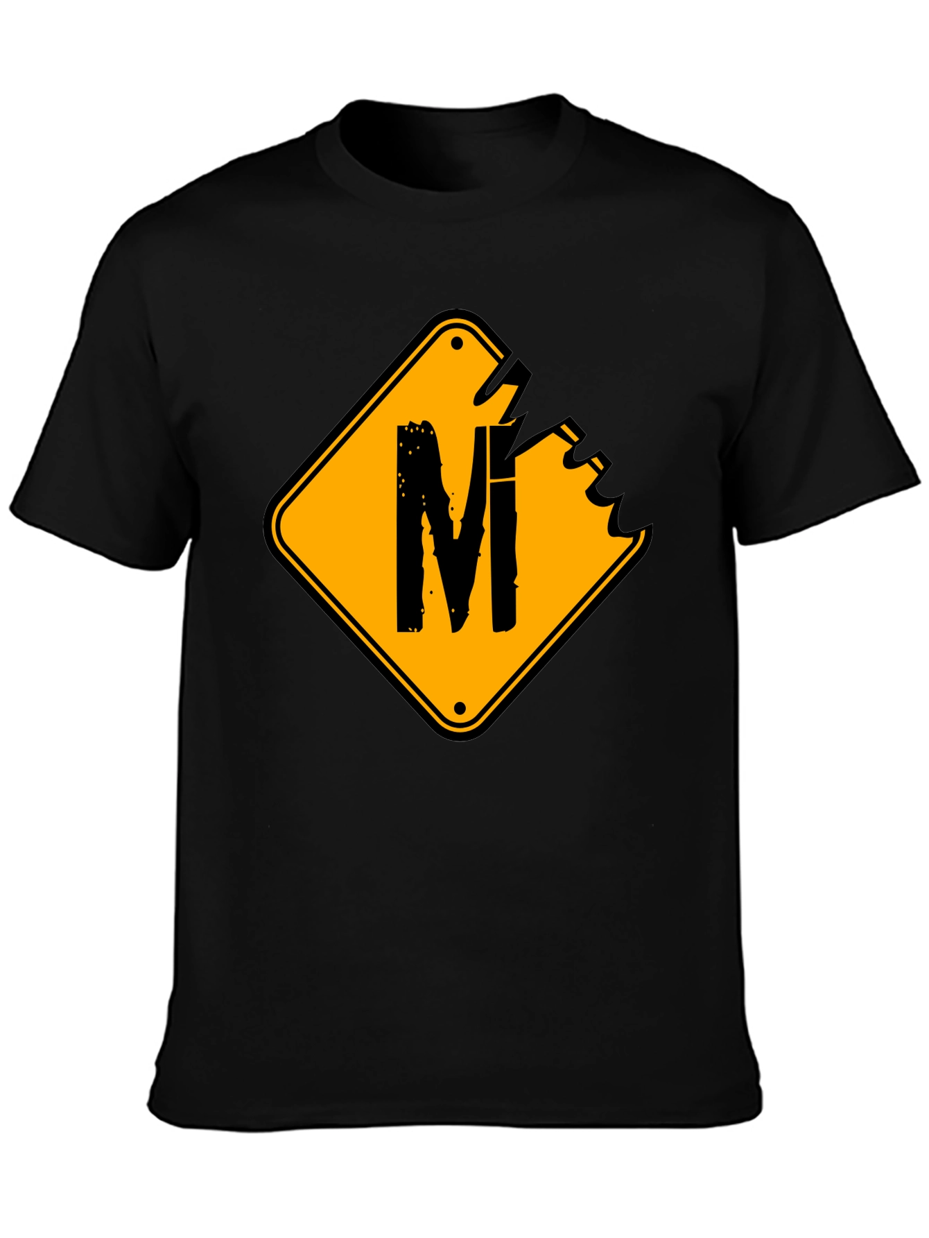 Mens Black T-Shirt with Road Sign M