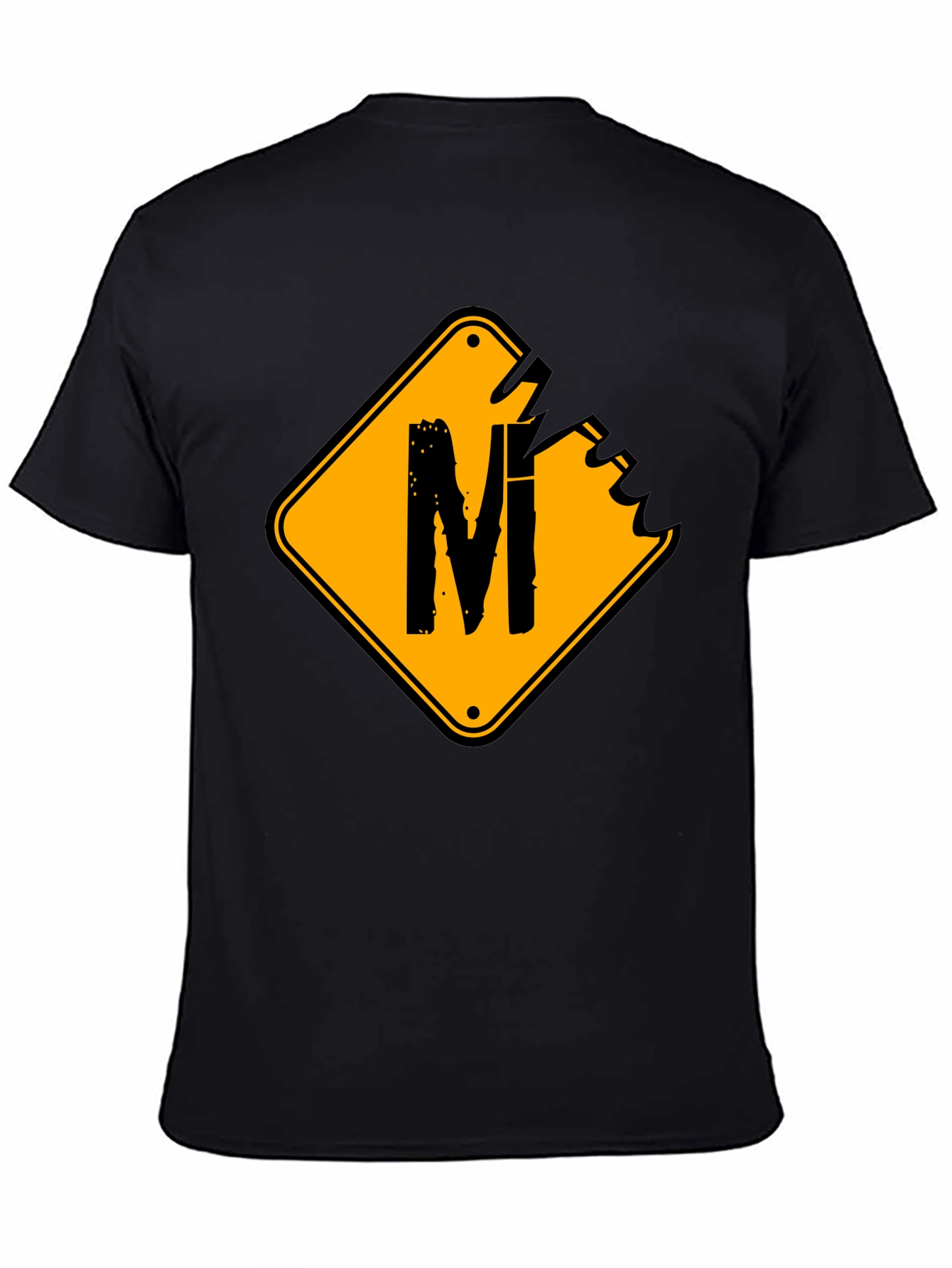 Mens Black T-Shirt with Road Sign M