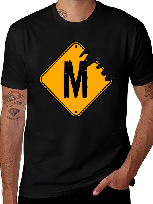 Mens Black T-Shirt with Road Sign M