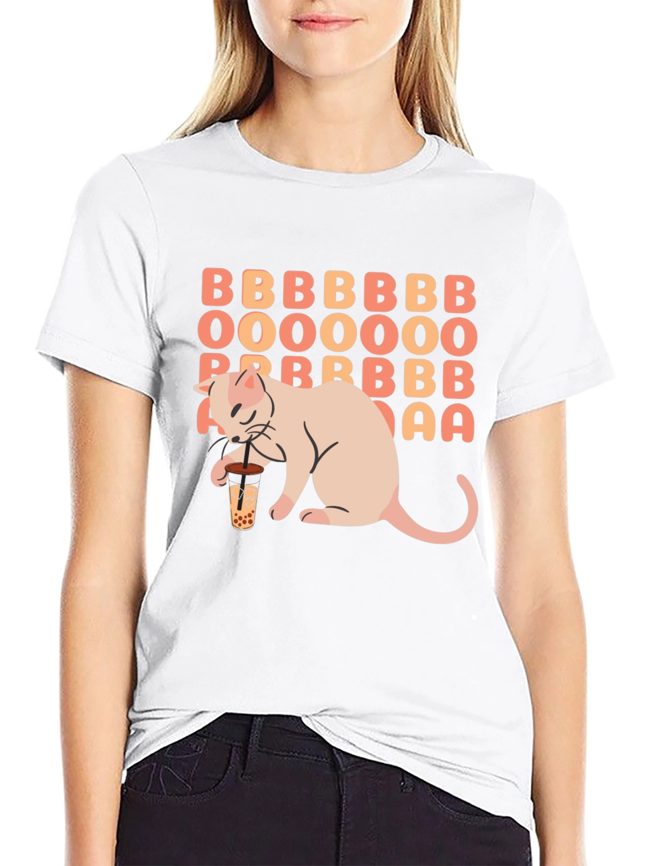 Boba Tea Cat Graphic Tee - Unisex Black T-Shirt