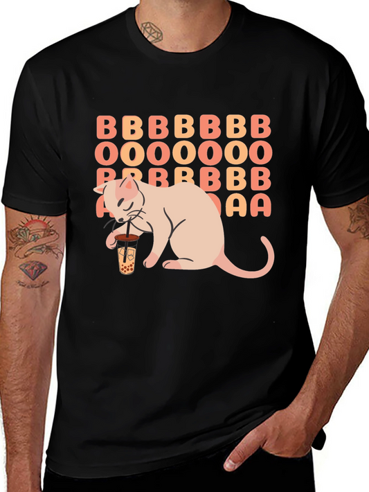 Boba Tea Cat Graphic Tee - Unisex Black T-Shirt