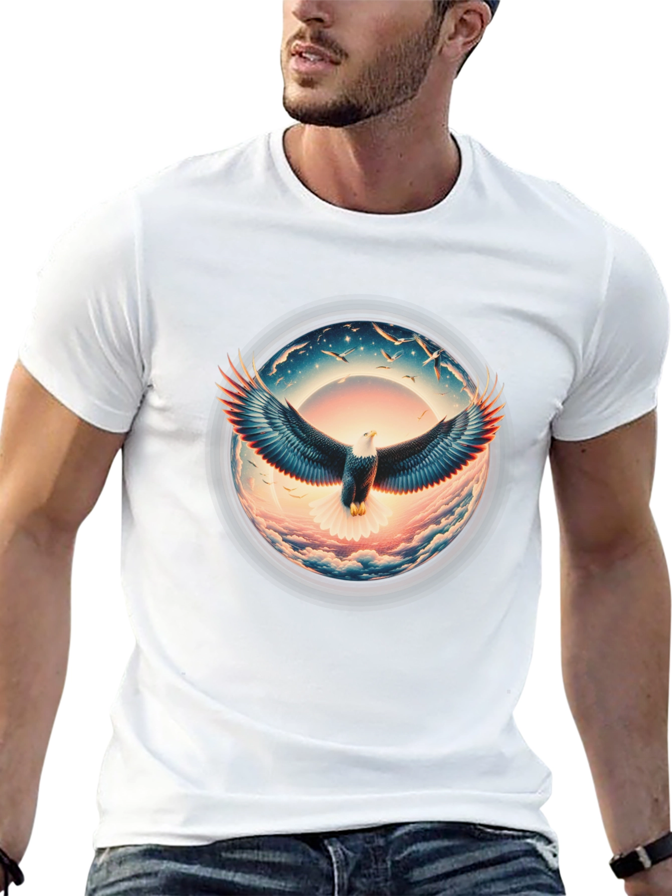 Eagle Graphic Print Crew Neck Tee