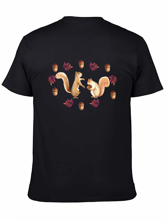 Squirrel & Acorn Graphic T-Shirt - Black Cotton Tee