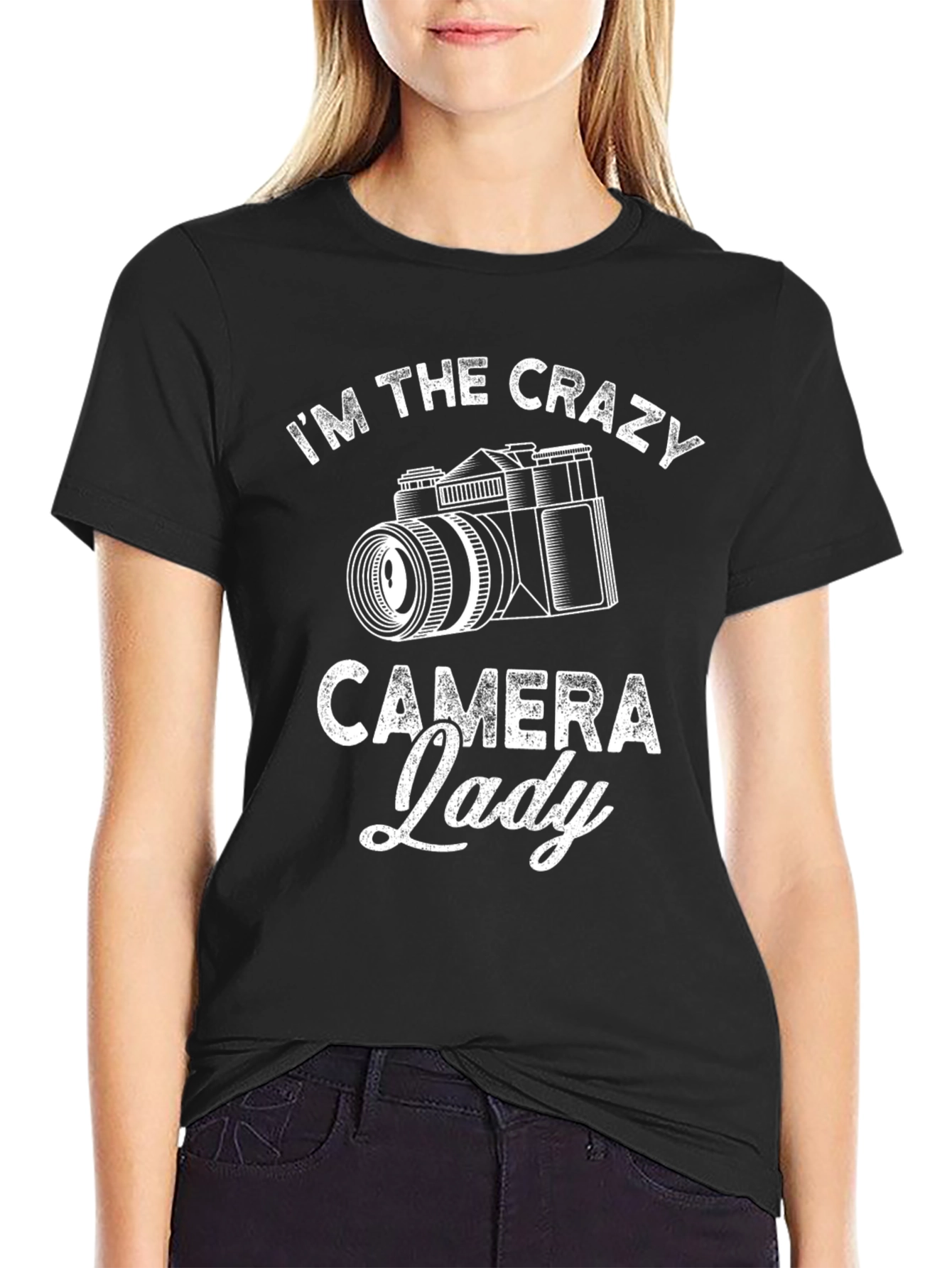 Crazy Camera Lady Black T-Shirt