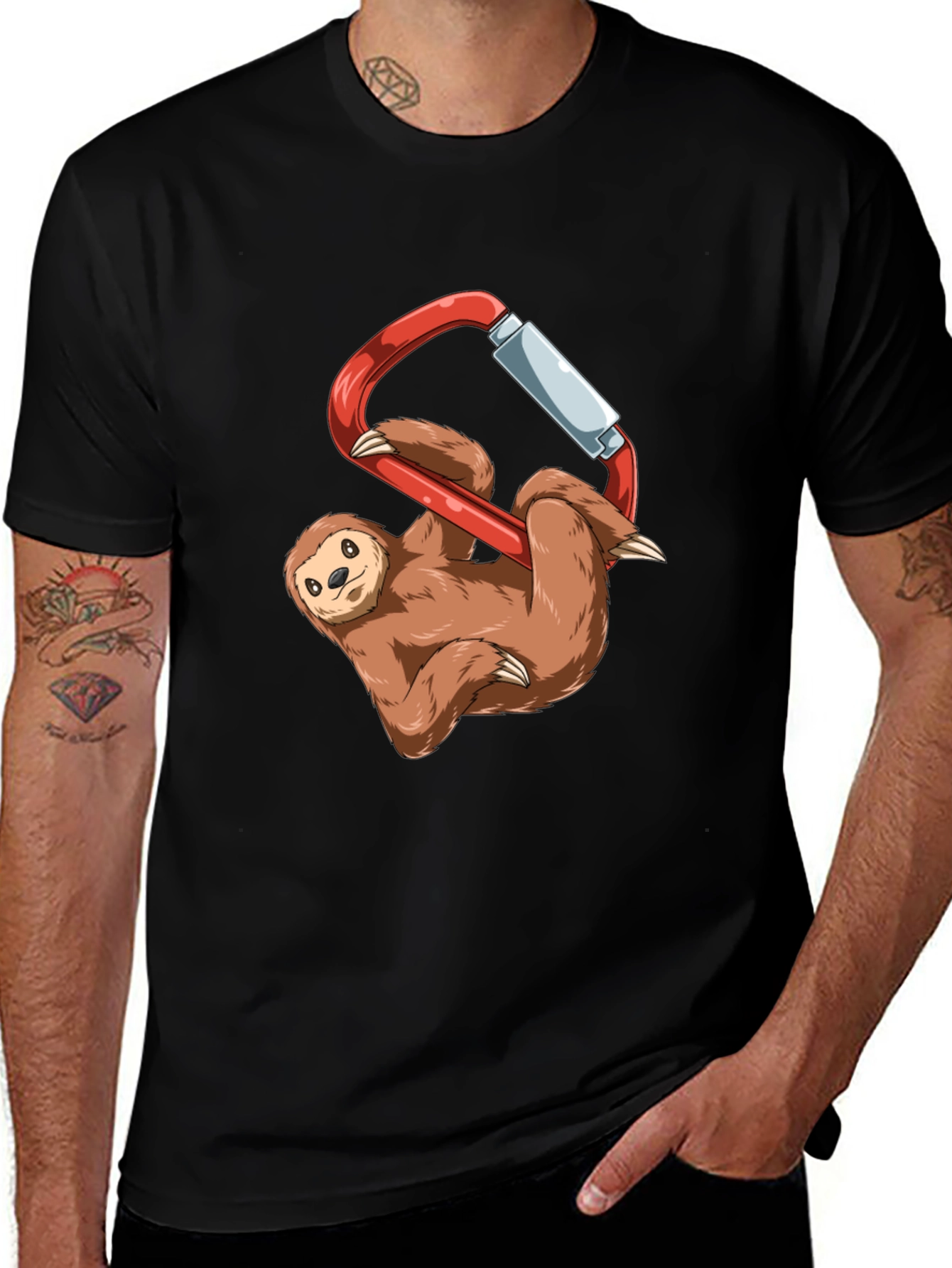Sloth Climbing Carabiner Graphic T-Shirt