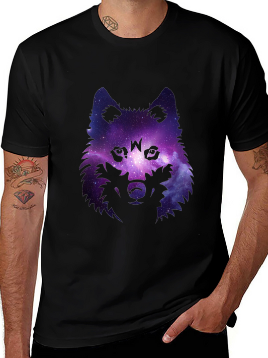 Galaxy Wolf Graphic Tee - Stylish Mens Black T-Shirt