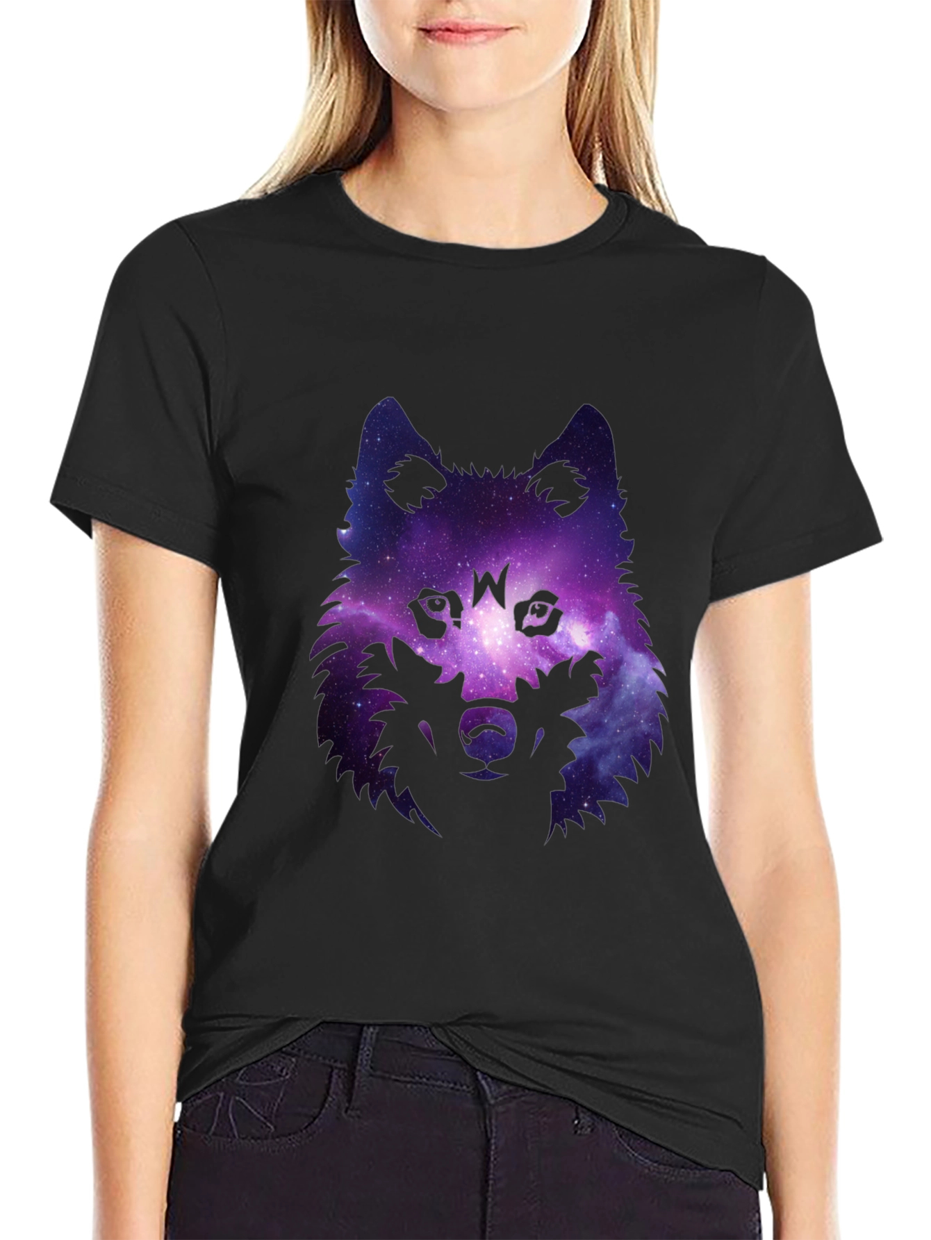 Galaxy Wolf Graphic Tee - Stylish Mens Black T-Shirt
