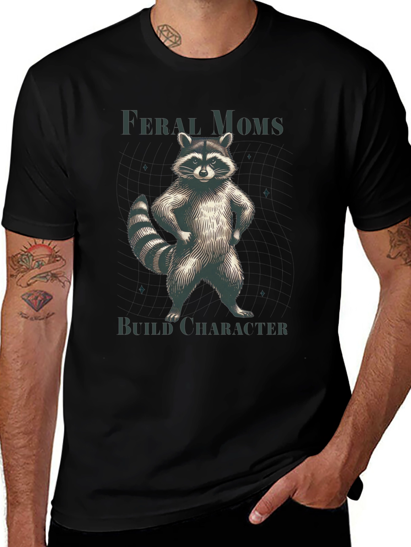 Feral Moms Build Character Raccoon T-Shirt