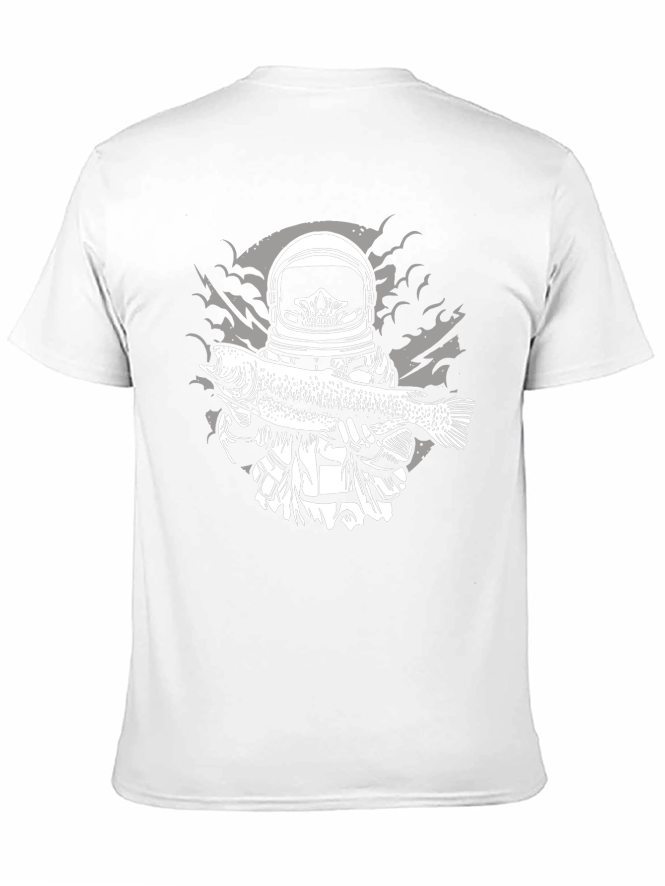 Astronaut Skeleton Holding Fish Graphic T-Shirt