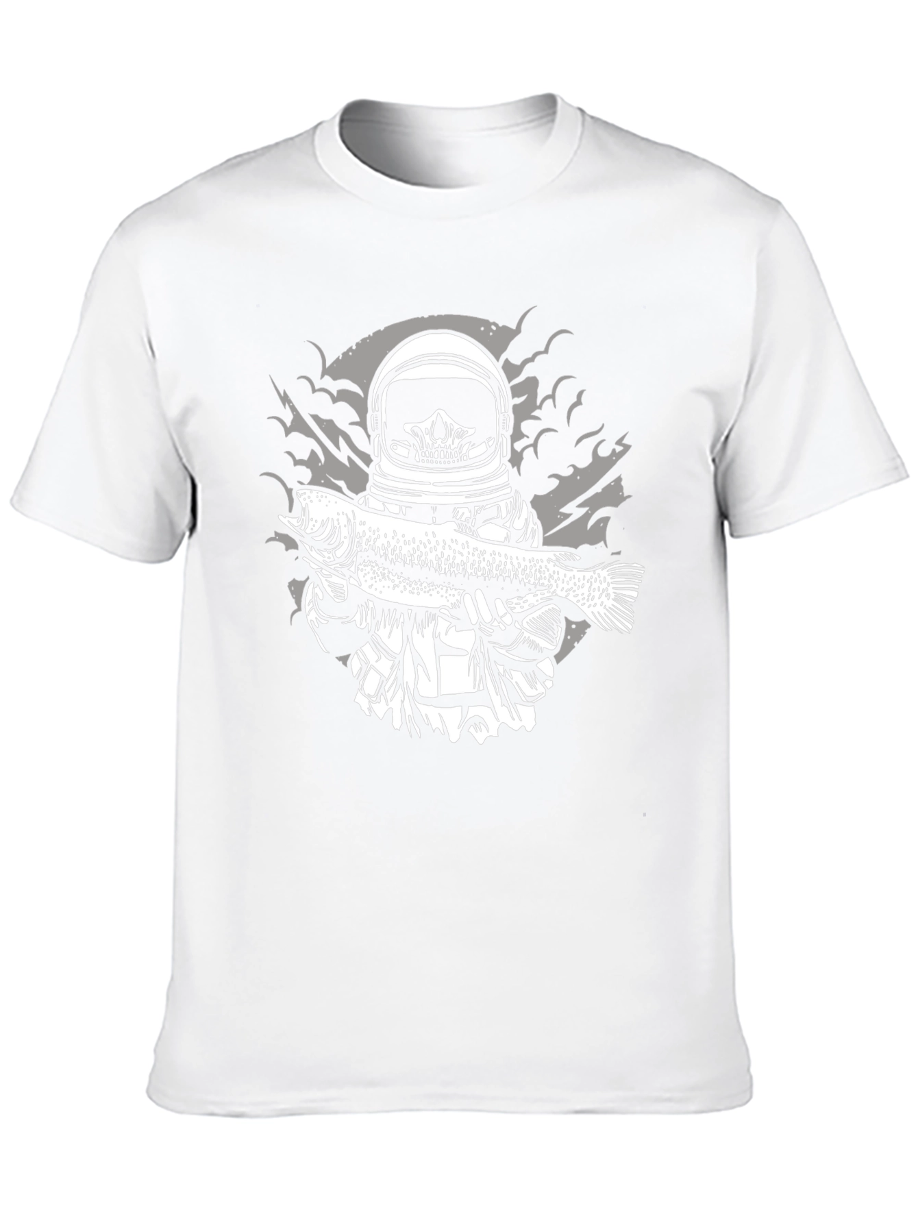 Astronaut Skeleton Holding Fish Graphic T-Shirt