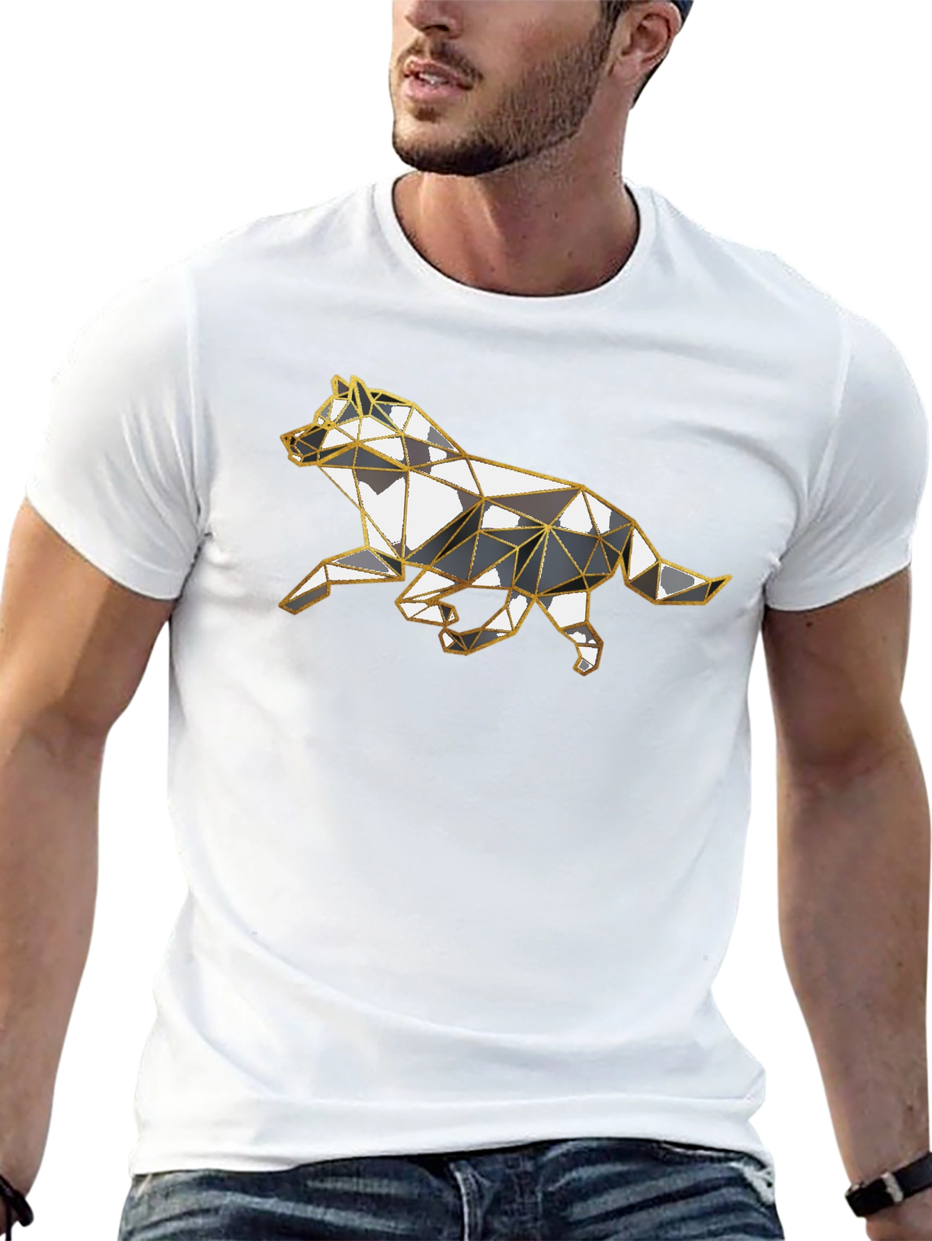 Geometric Wolf Graphic Tee - Stylish Animal Design