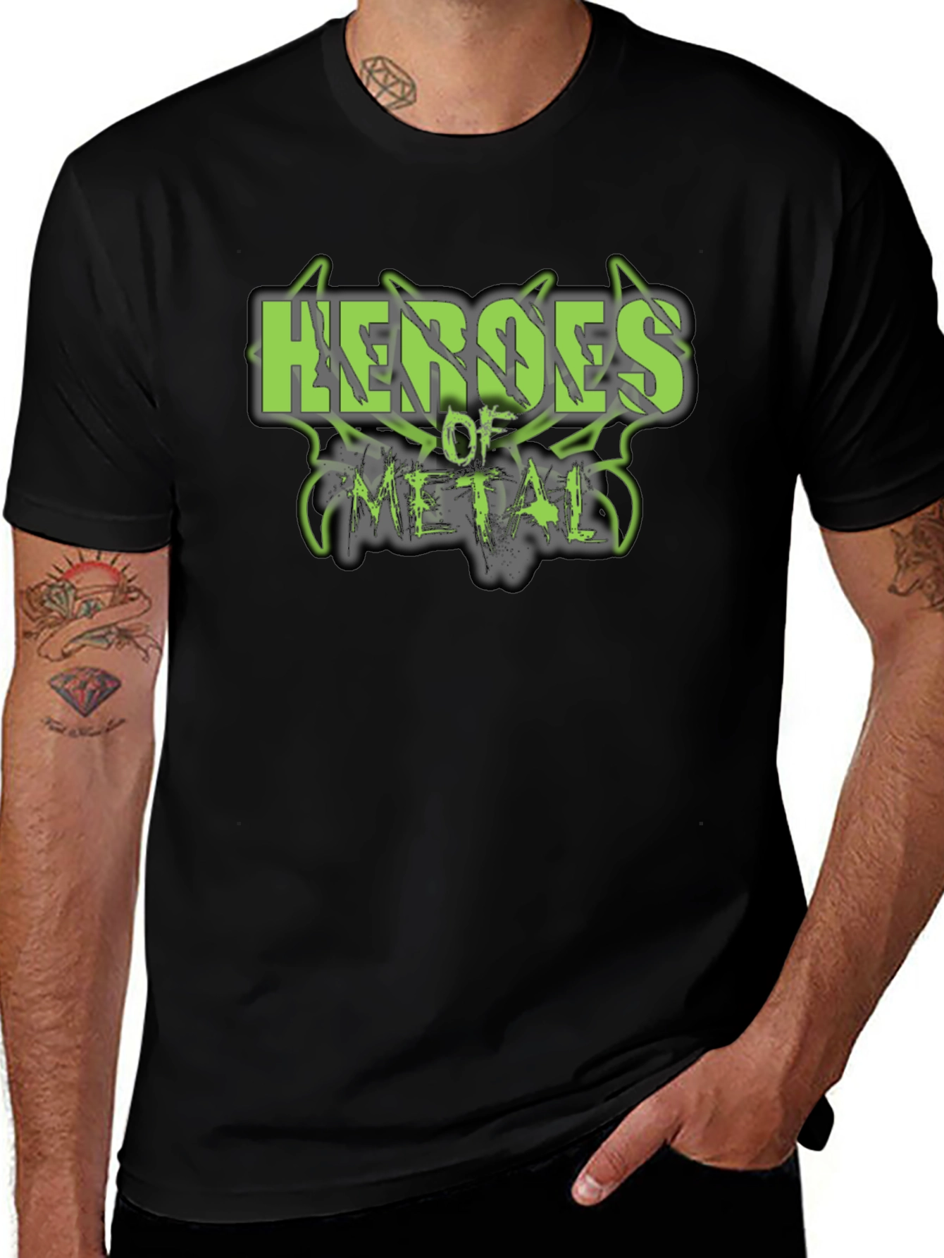 Heroes of Metal Graphic Print Black T-Shirt