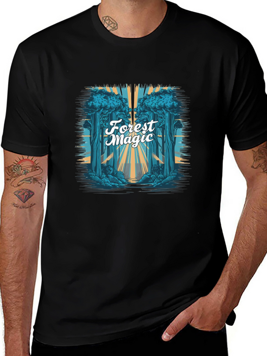 Forest Magic Graphic Tee - Black Cotton T-Shirt