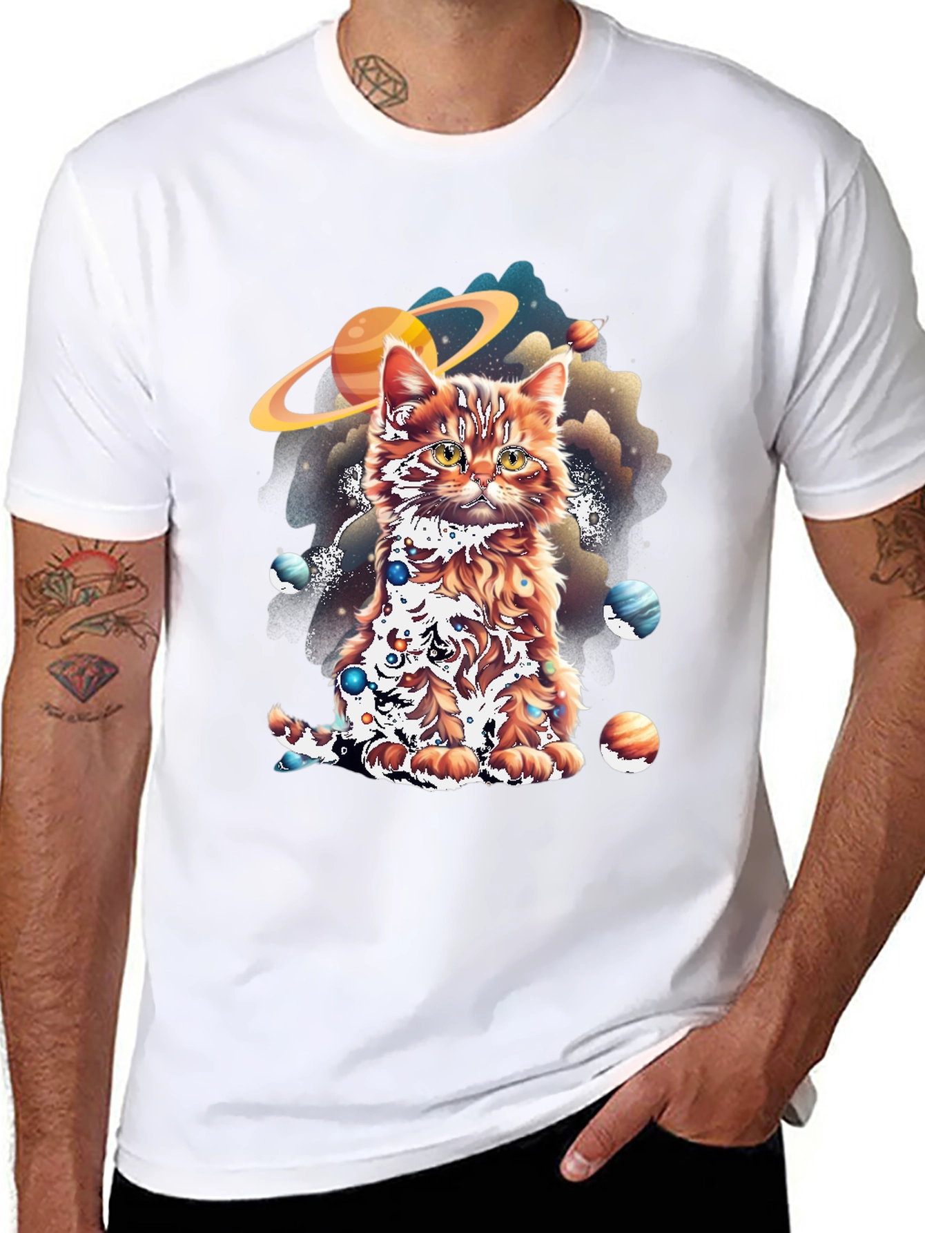 Cosmic Cat Graphic Tee - Black