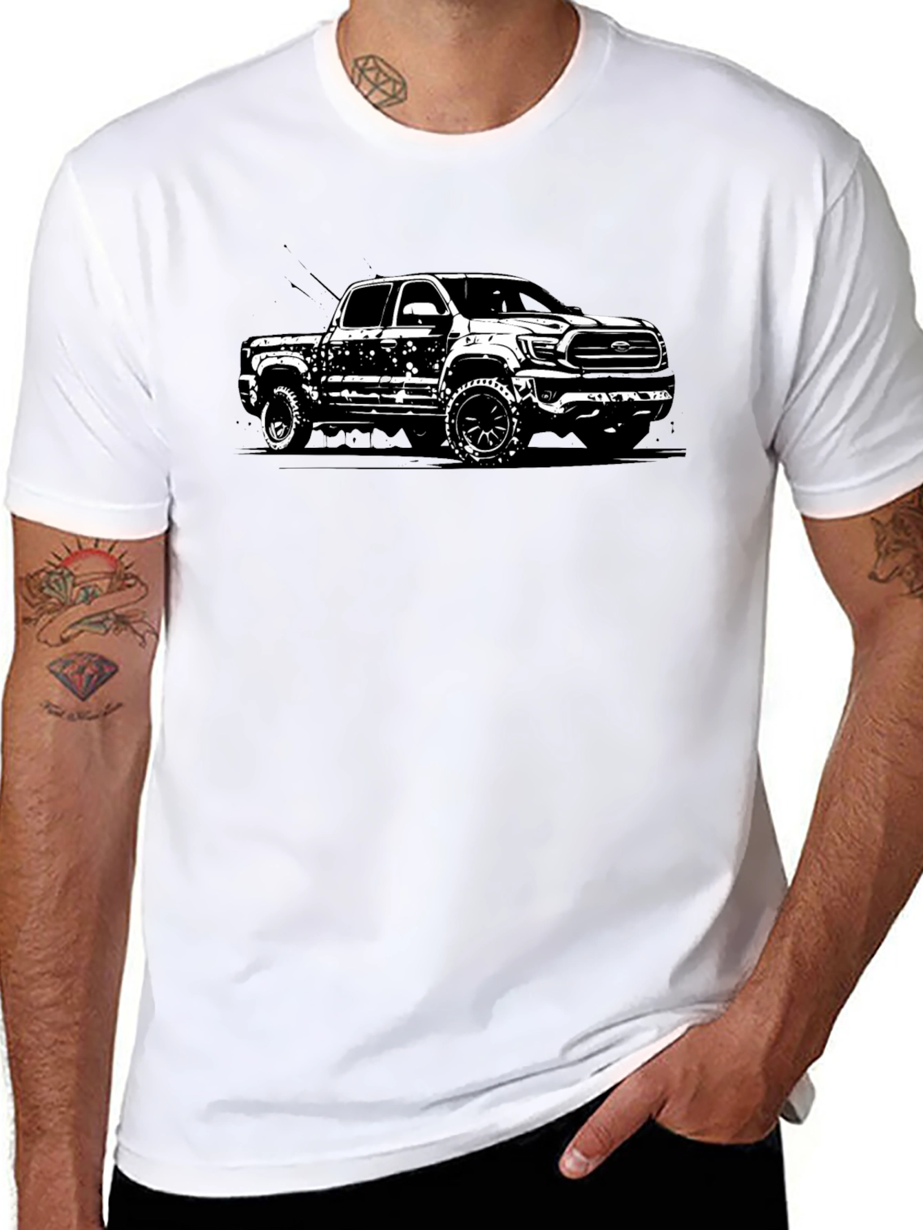 Truck Graphic Tee - Mens Black Cotton T-Shirt