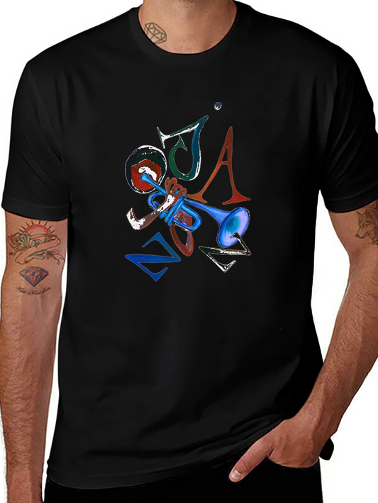 Jazz Inspired Graphic Tee - Blue Trumpet Design