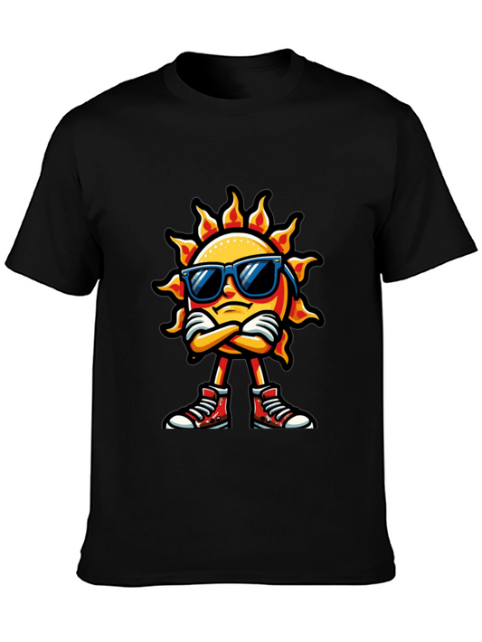 Cool Sun Cartoon Black T-Shirt