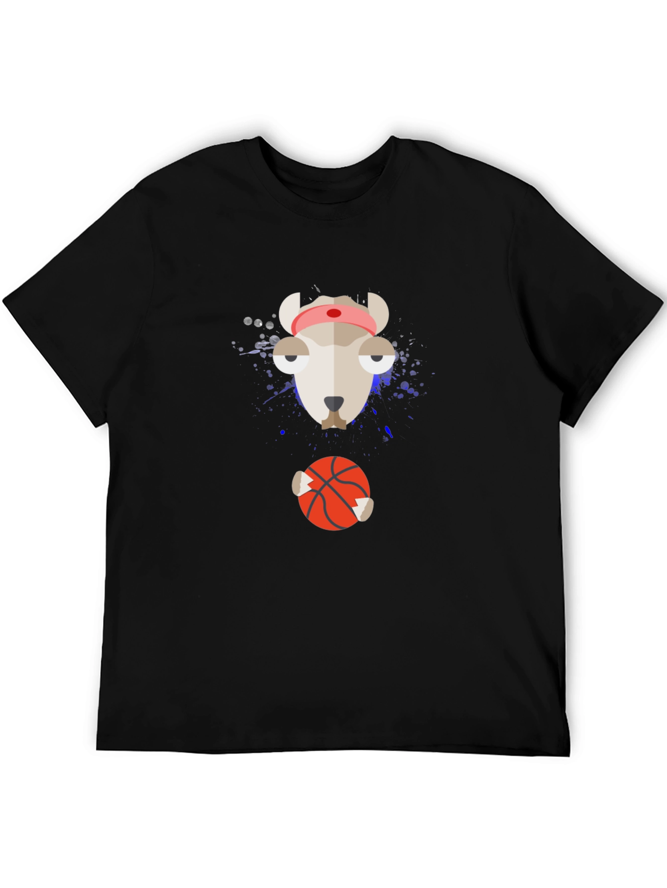 Funny Animal Basketball Graphic Tee - Black Cotton Shirt
