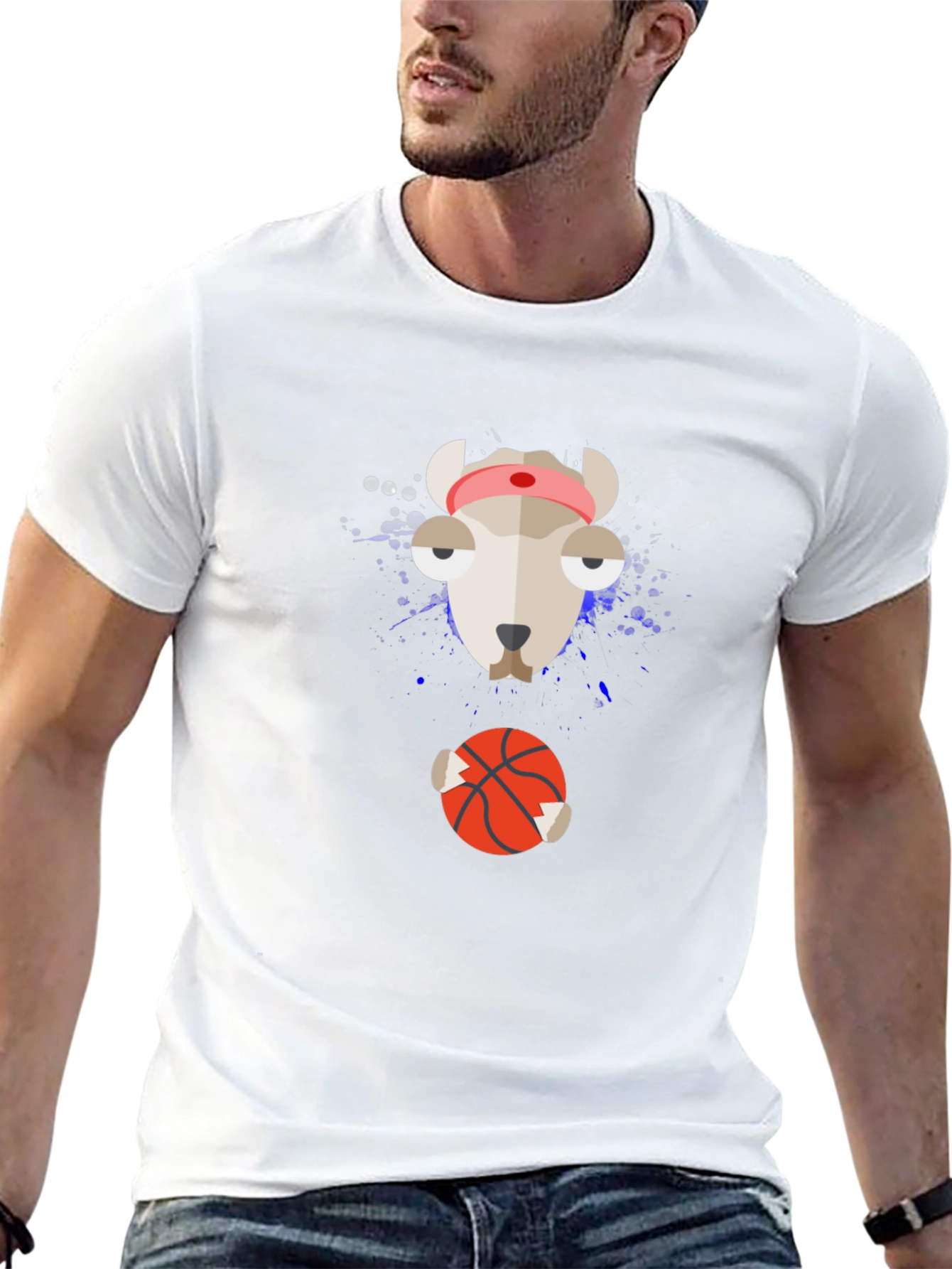 Funny Animal Basketball Graphic Tee - Black Cotton Shirt