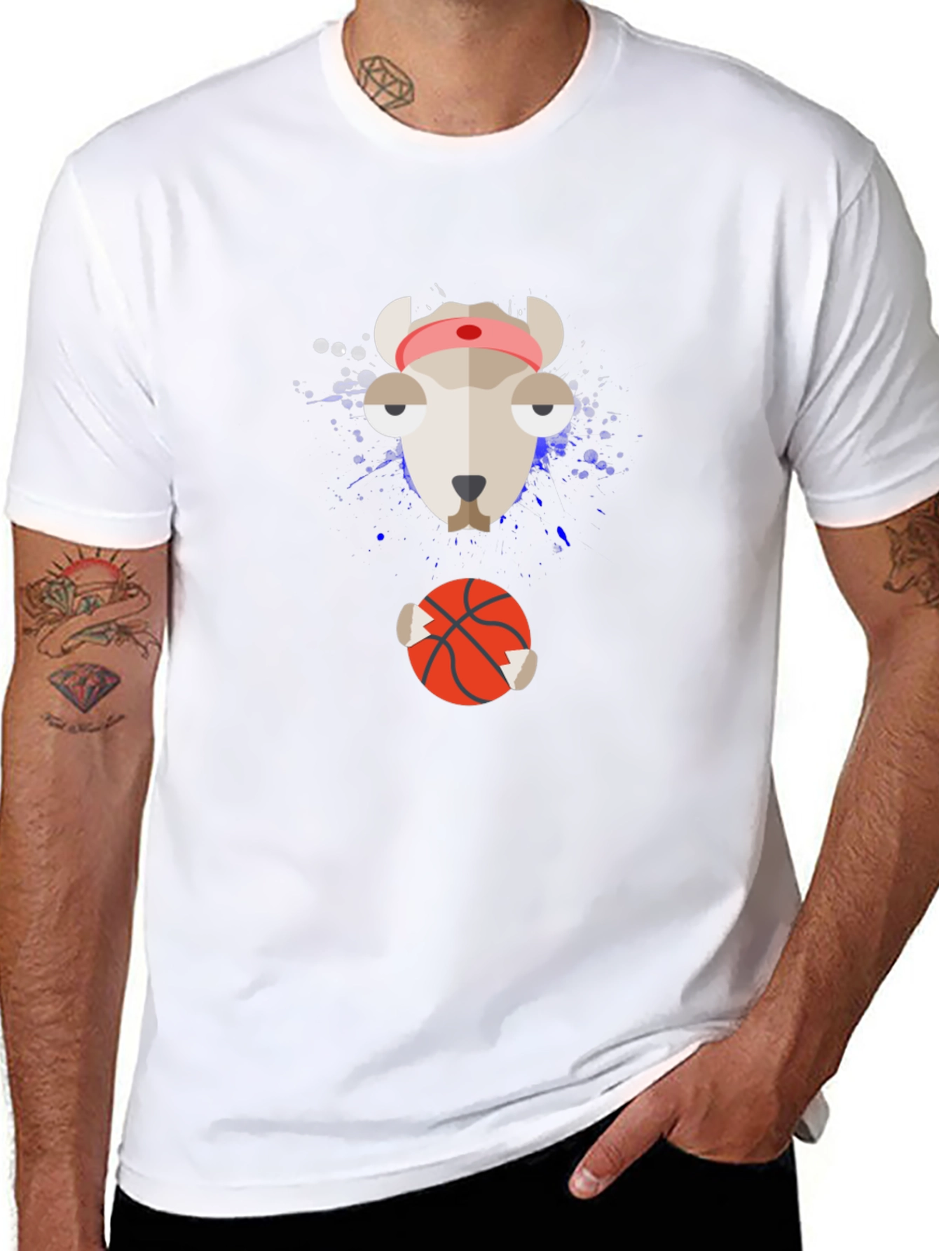 Funny Animal Basketball Graphic Tee - Black Cotton Shirt