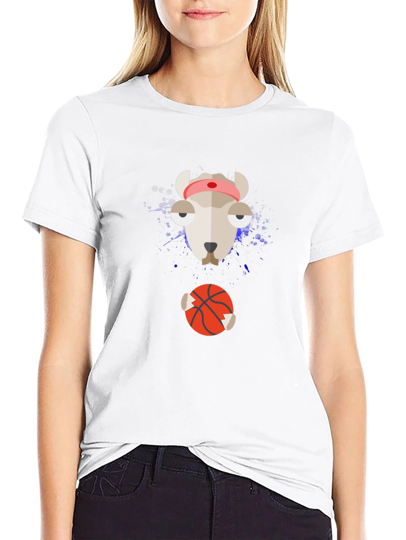 Funny Animal Basketball Graphic Tee - Black Cotton Shirt