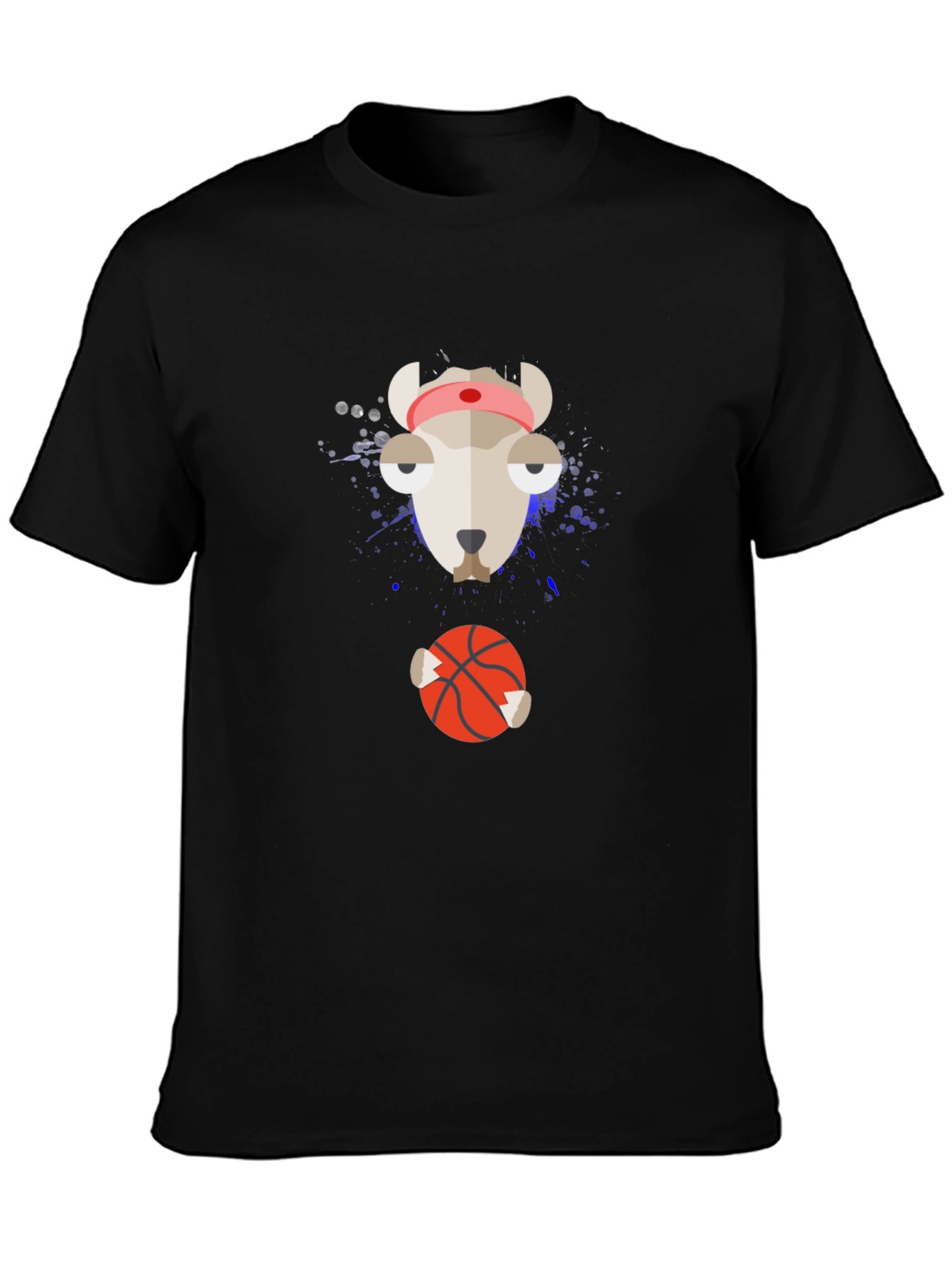 Funny Animal Basketball Graphic Tee - Black Cotton Shirt