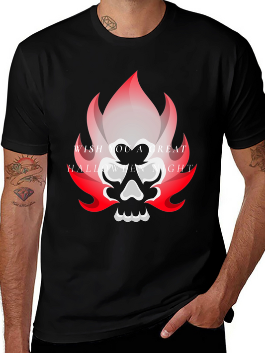 Halloween Skull Graphic Tee - Wish You A Great Night!