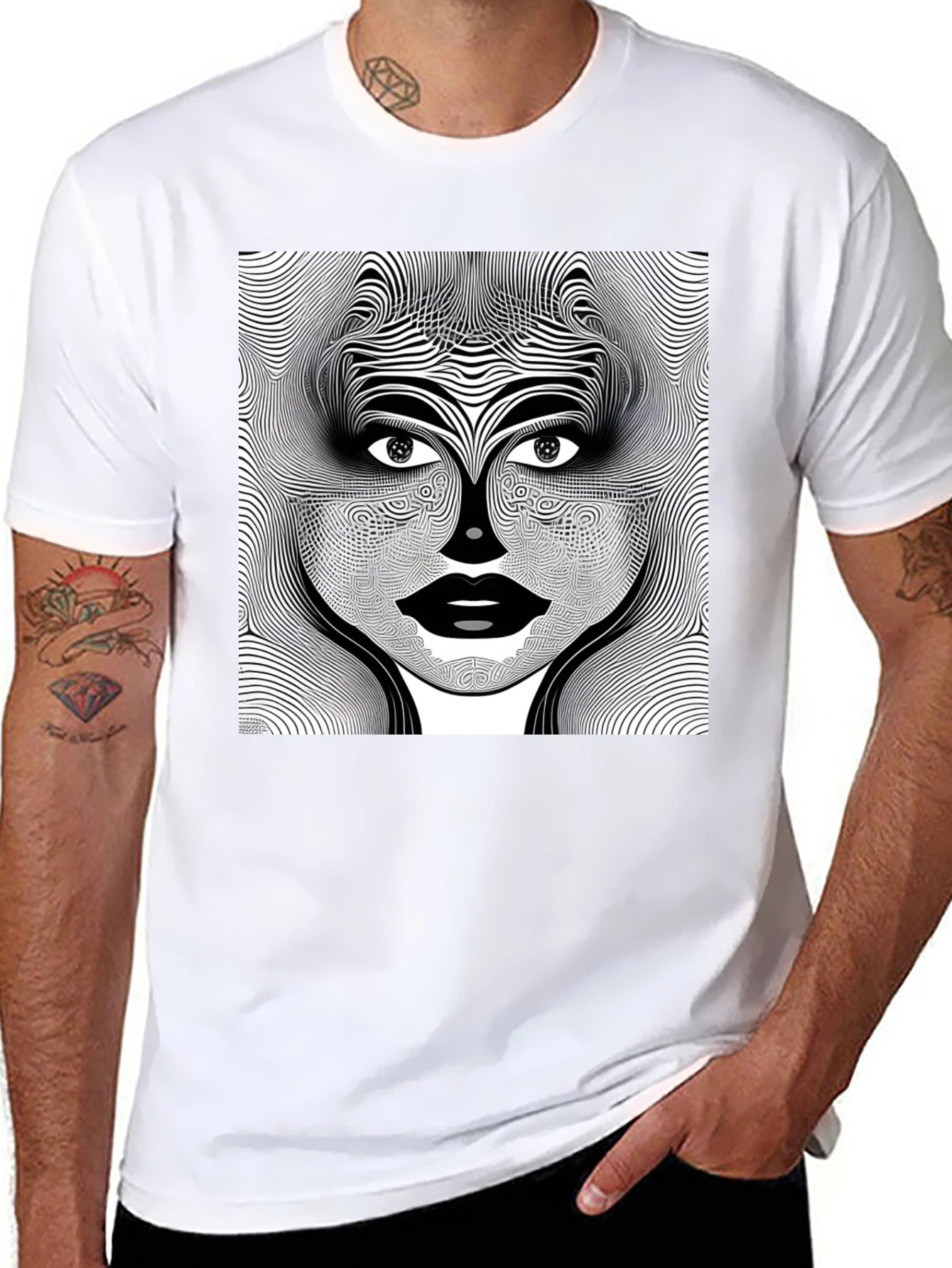 Abstract Face Graphic Print Crew Neck T-Shirt