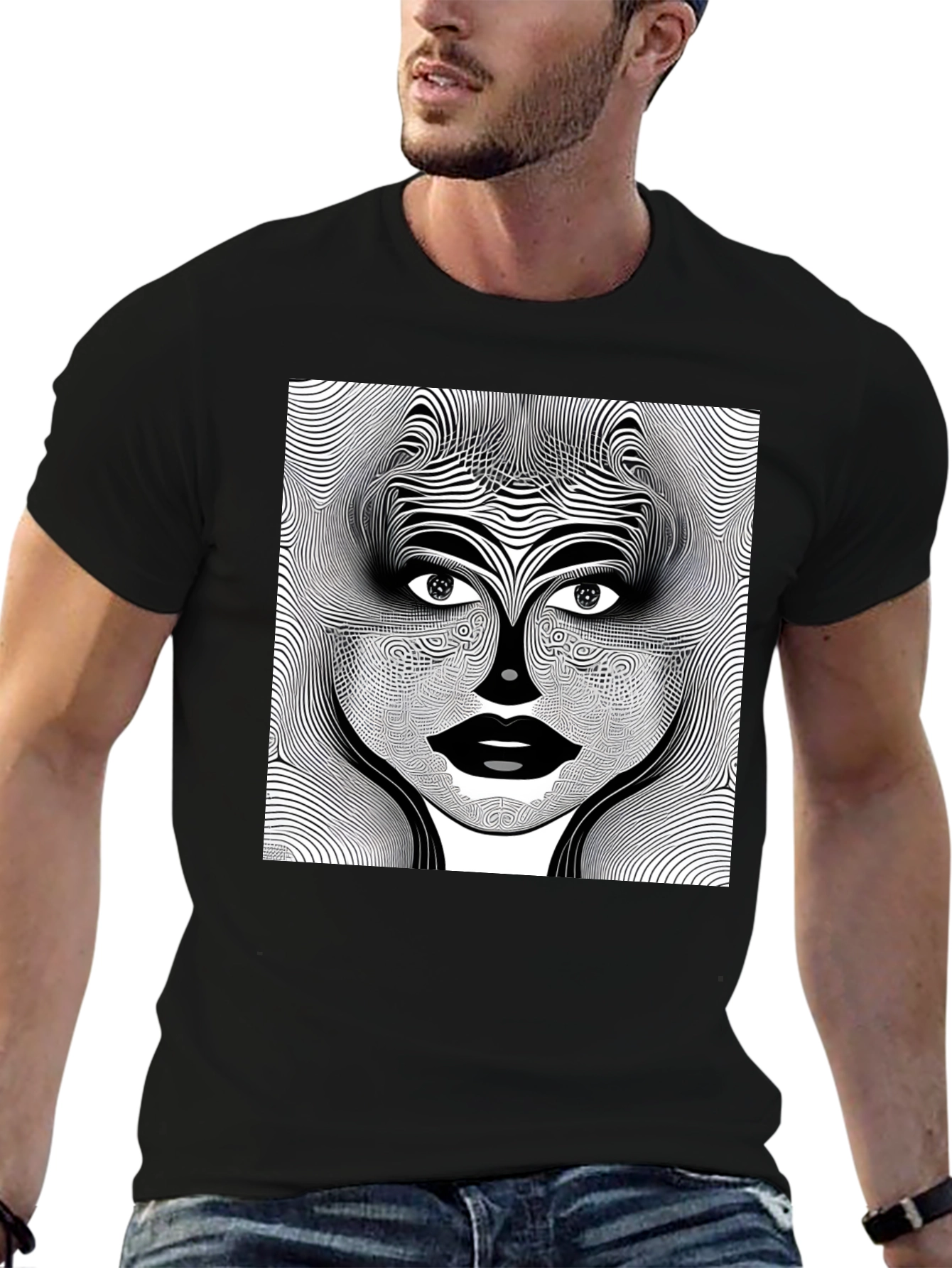 Abstract Face Graphic Print Crew Neck T-Shirt