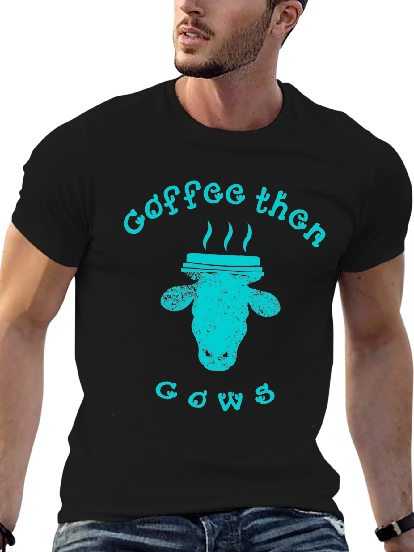 Coffee Then Cows Graphic Tee - Black Unisex T-Shirt