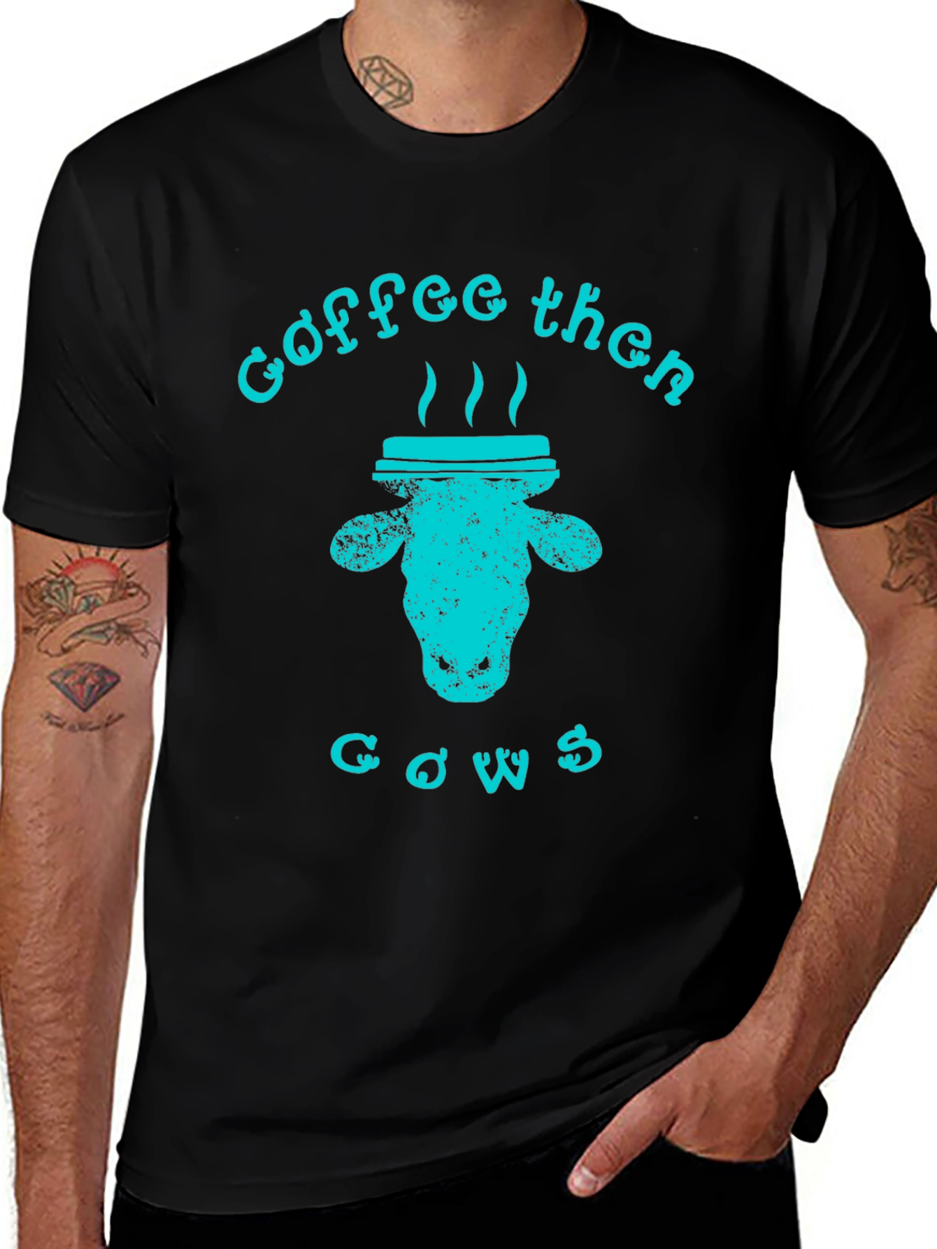Coffee Then Cows Graphic Tee - Black Unisex T-Shirt