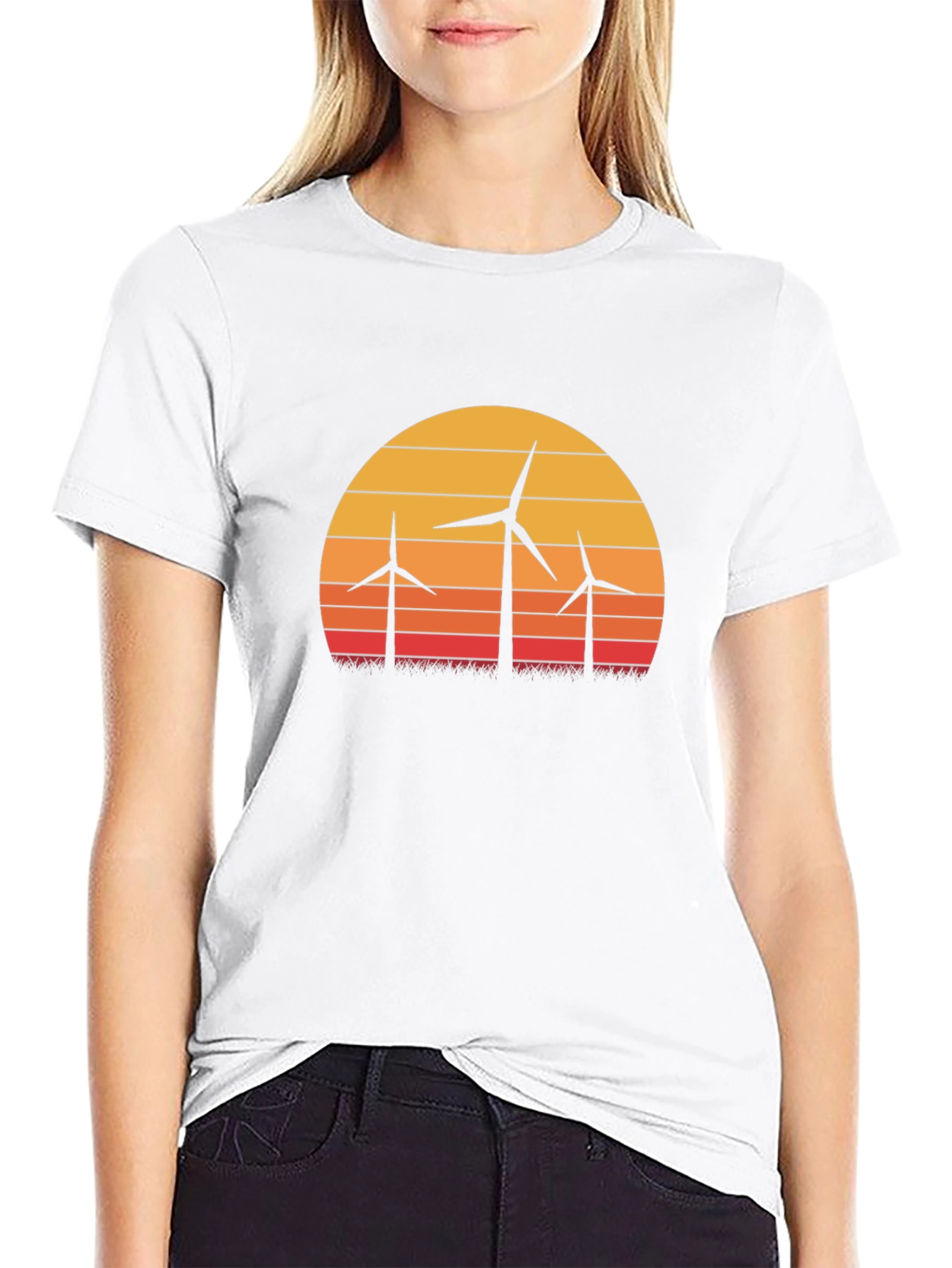 Wind Turbine Sunset Graphic Tee - Eco Friendly Design